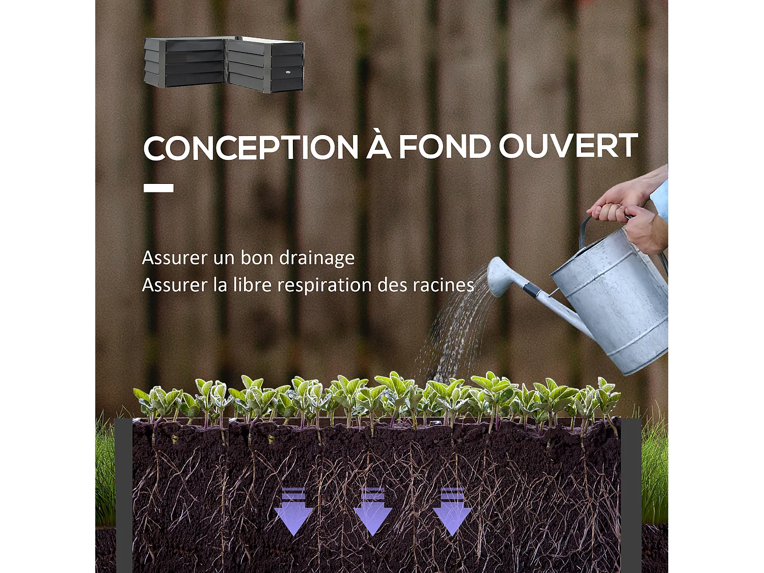 Carré potager de jardin jardinière d'angle sans fond - 115L x 115l x 44H cm - acier galvanisé gris foncé