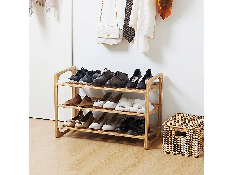 Étagère à chaussures bambou 3 étagères style naturel dim. 76L x 33l x 51H cm