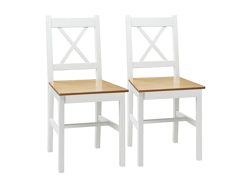 Lot de 2 chaises de salle à manger esprit campagne dossier croisé bois pin blanc