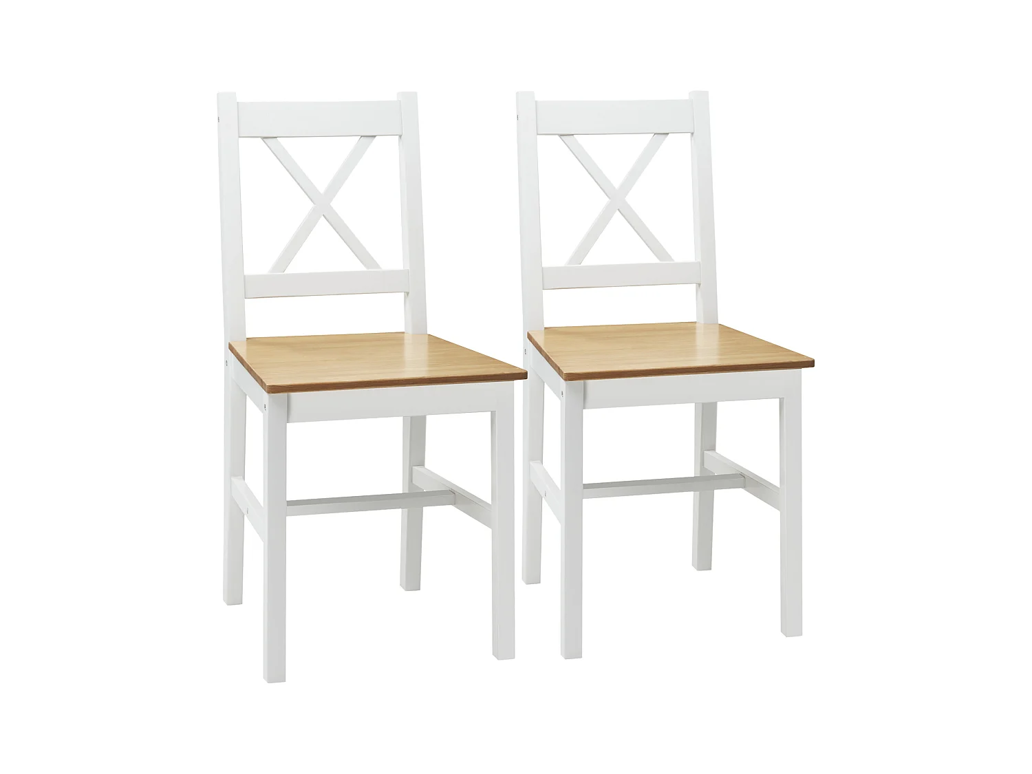 Lot de 2 chaises de salle à manger esprit campagne dossier croisé bois pin blanc