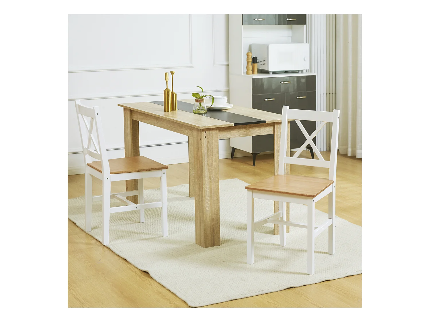 Lot de 2 chaises de salle à manger esprit campagne dossier croisé bois pin blanc