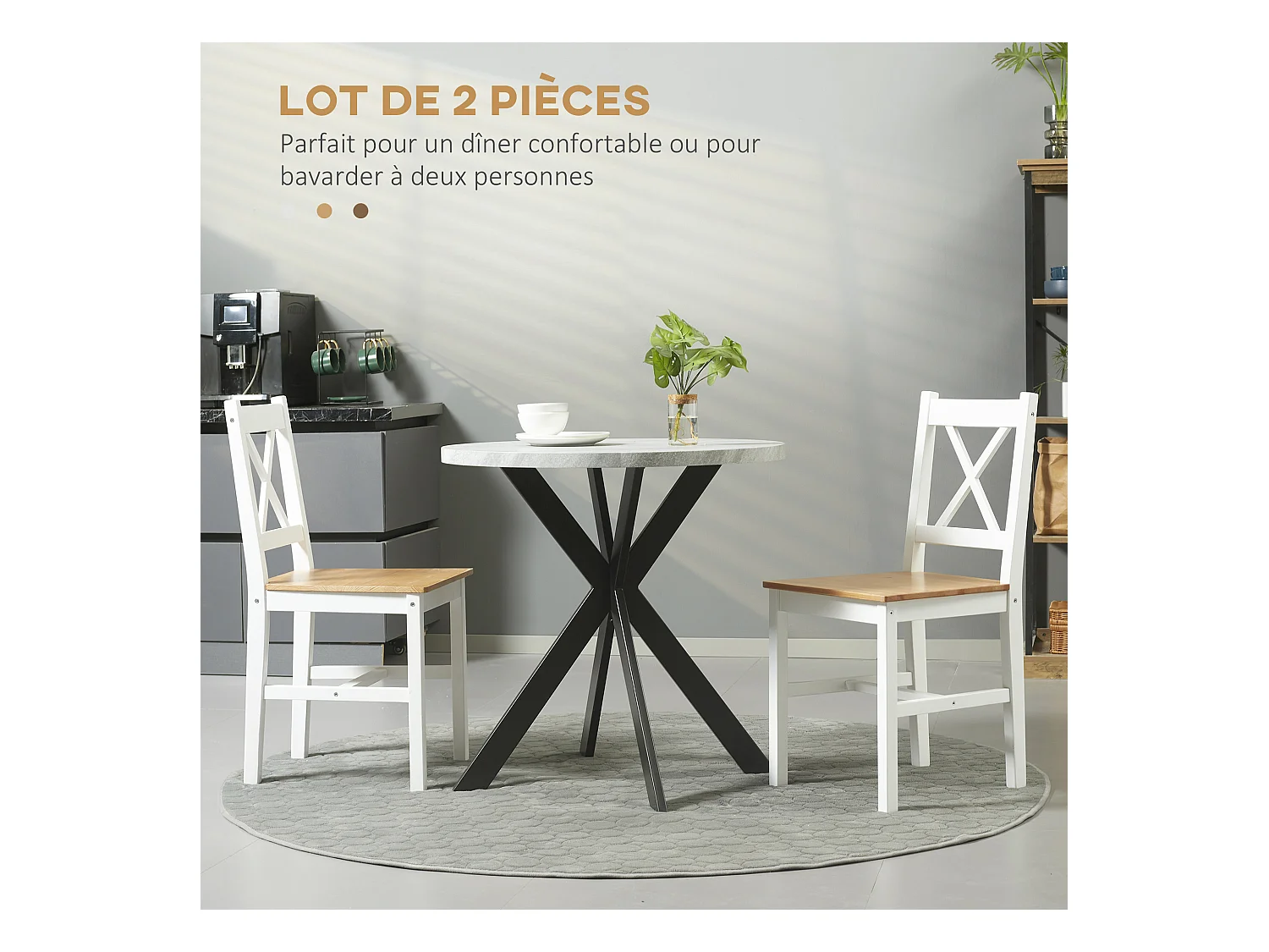 Lot de 2 chaises de salle à manger esprit campagne dossier croisé bois pin blanc