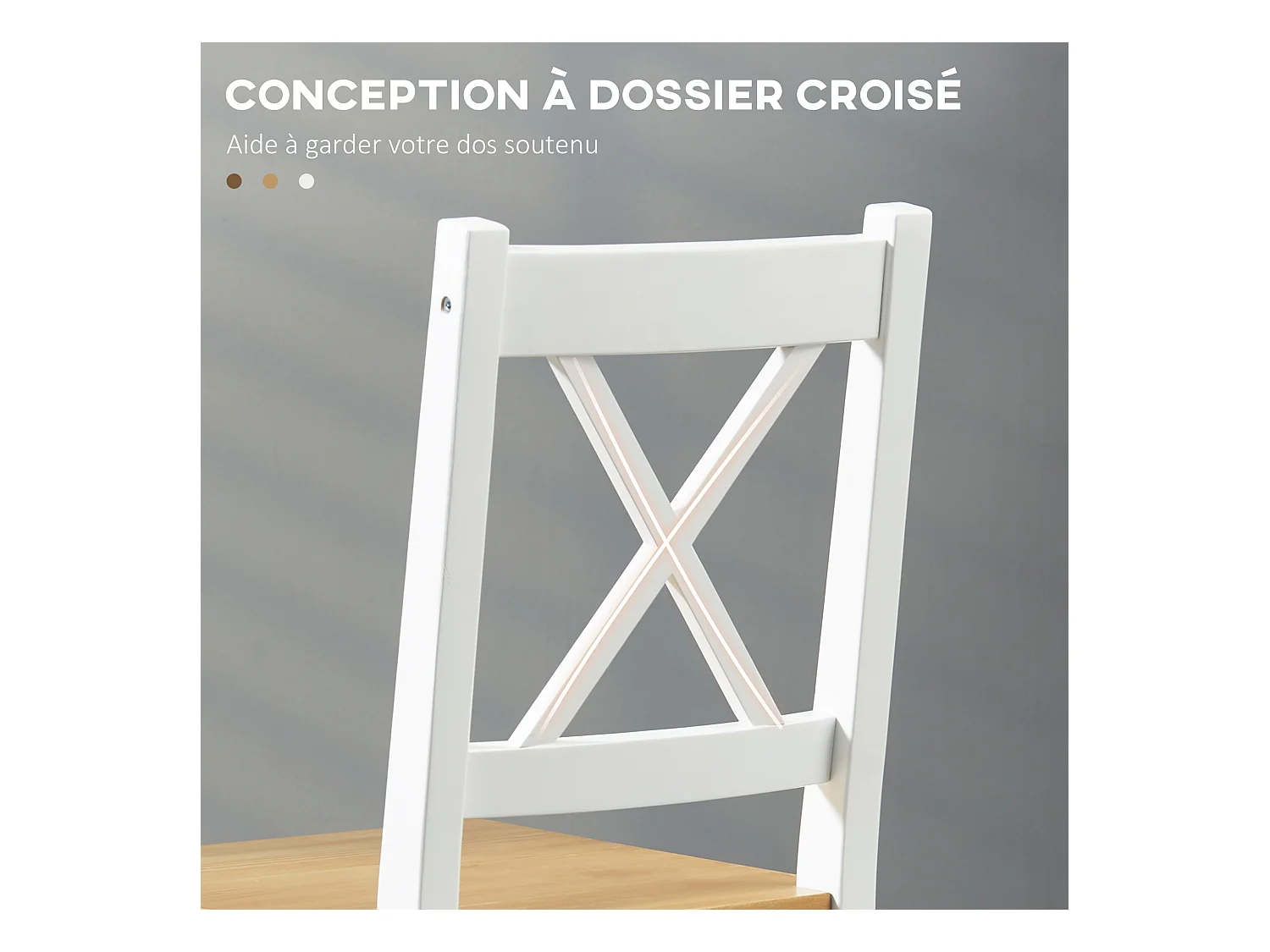 Lot de 2 chaises de salle à manger esprit campagne dossier croisé bois pin blanc