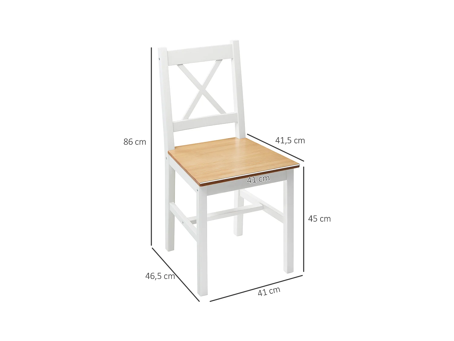 Lot de 2 chaises de salle à manger esprit campagne dossier croisé bois pin blanc