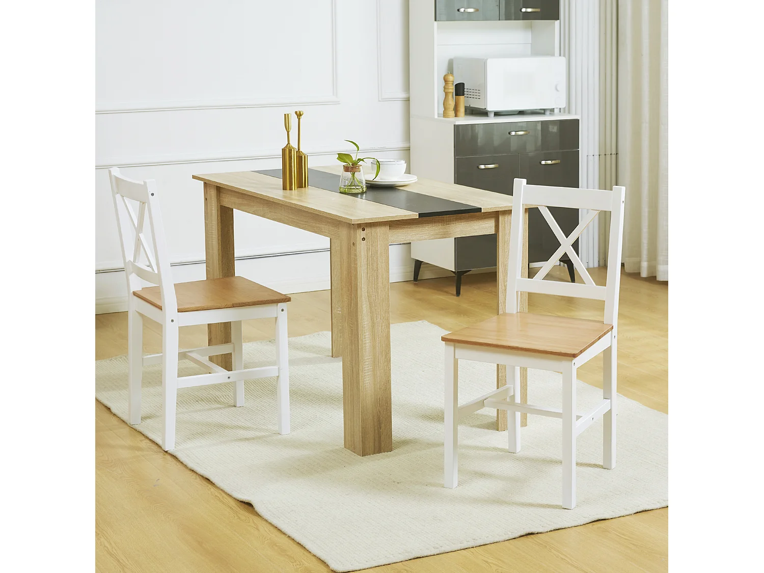 Lot de 2 chaises de salle à manger esprit campagne dossier croisé bois pin blanc