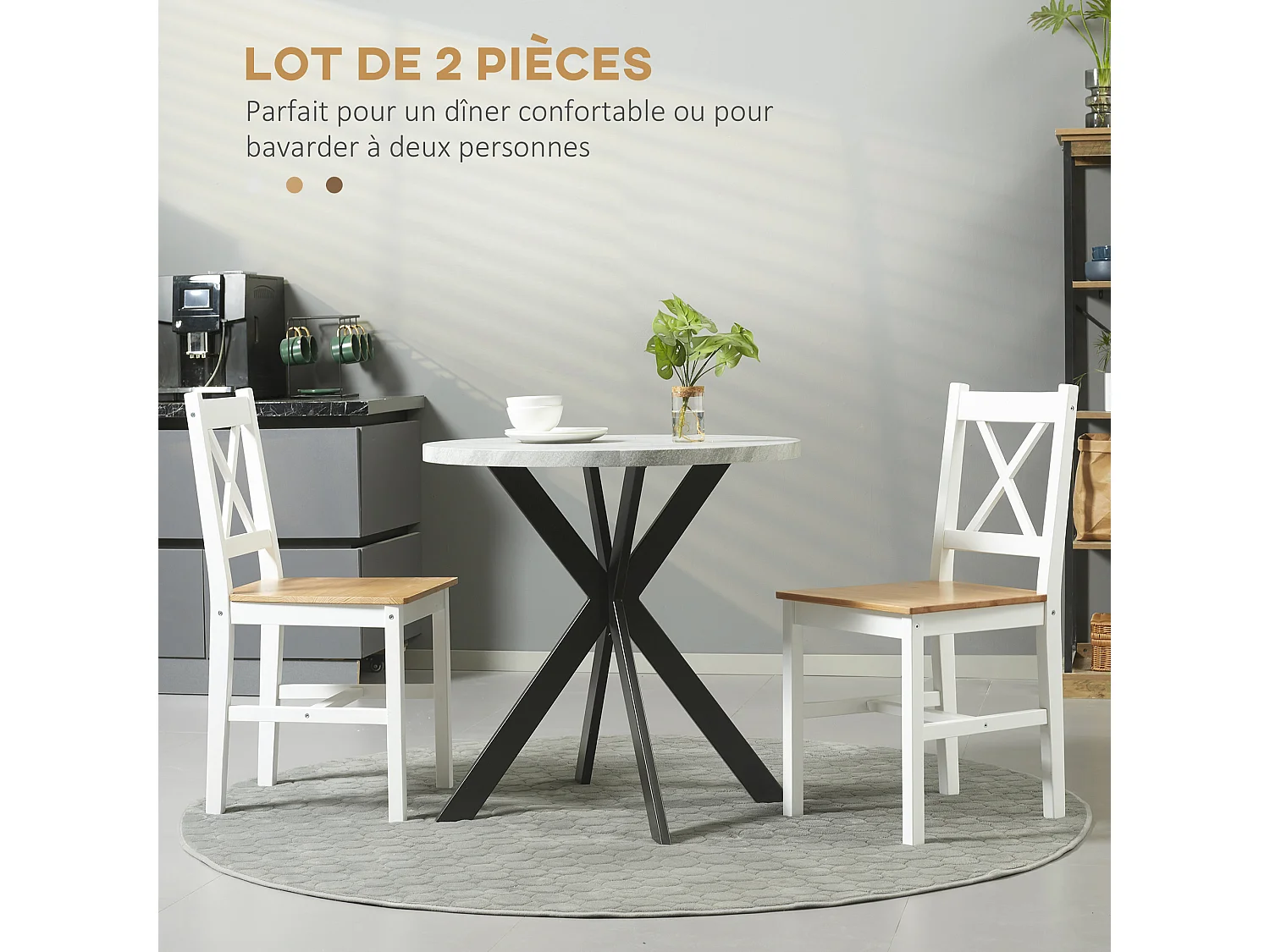 Lot de 2 chaises de salle à manger esprit campagne dossier croisé bois pin blanc