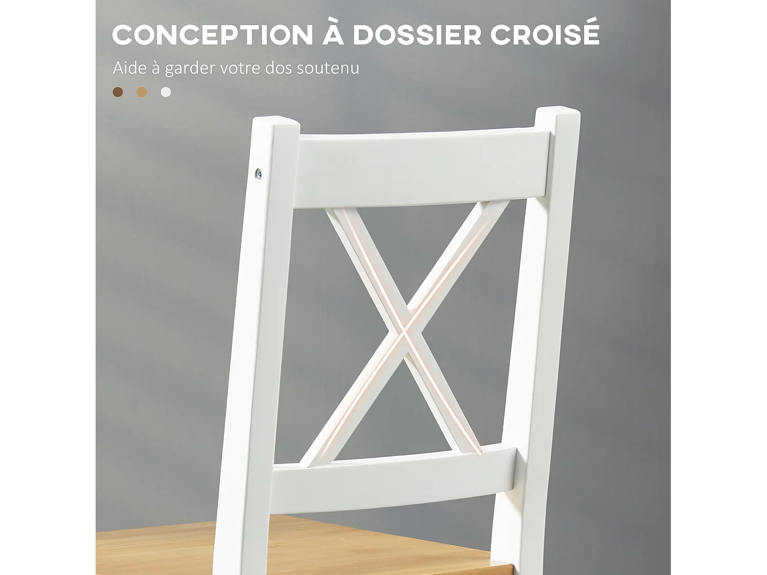 Lot de 2 chaises de salle à manger esprit campagne dossier croisé bois pin blanc