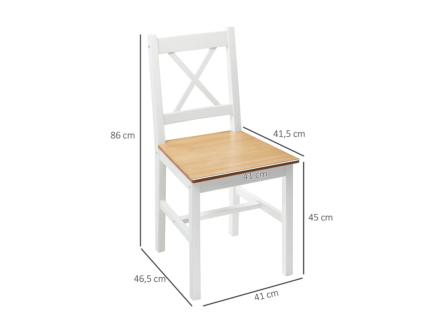 Lot de 2 chaises de salle à manger esprit campagne dossier croisé bois pin blanc