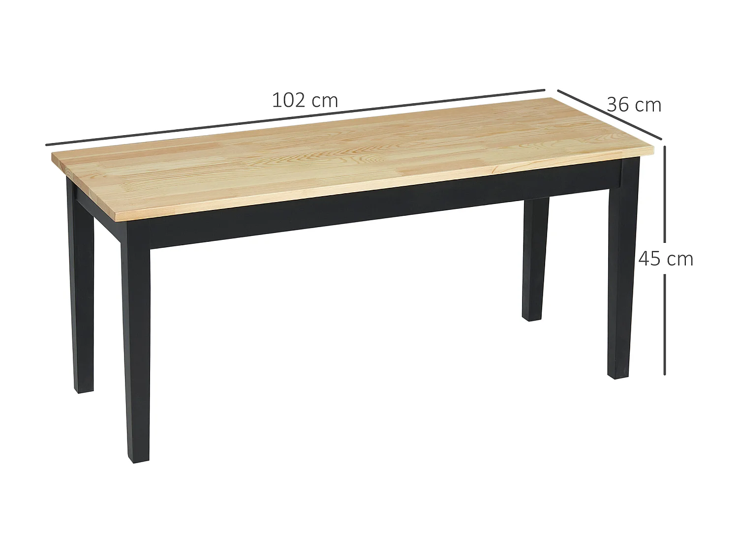 Banc 2 personnes dim. 102L x 36l x 45H cm bois de pin noir