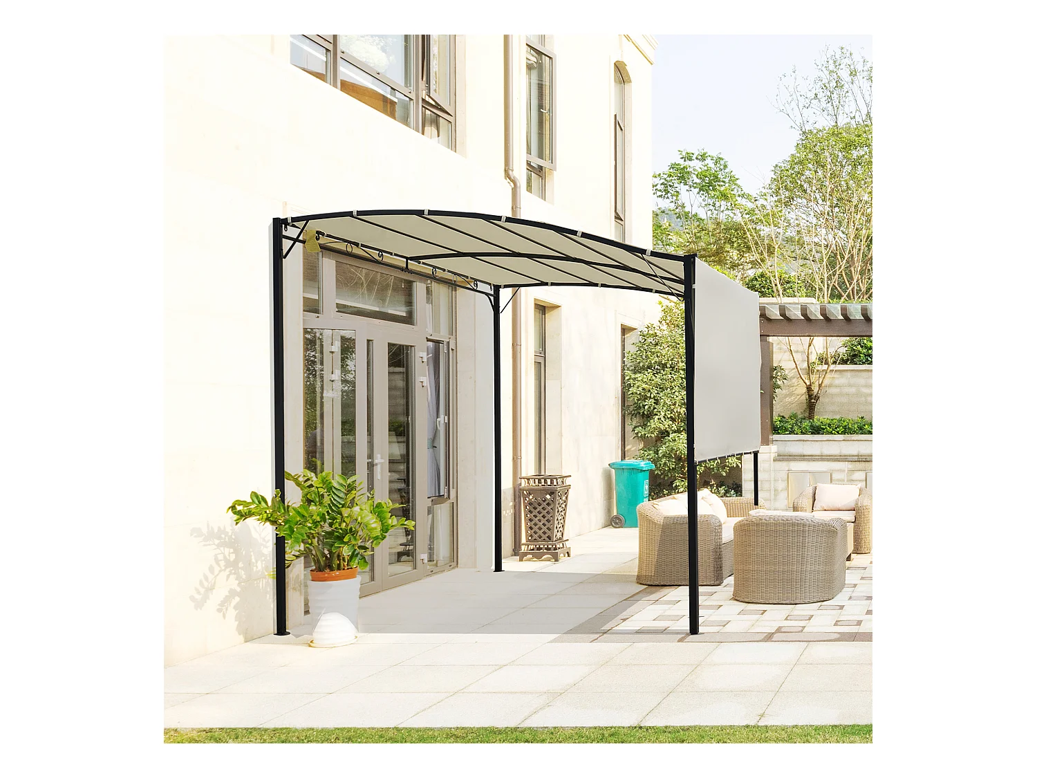 Pergola tonnelle de jardin avec auvent réglable métal époxy polyester haute densité crème