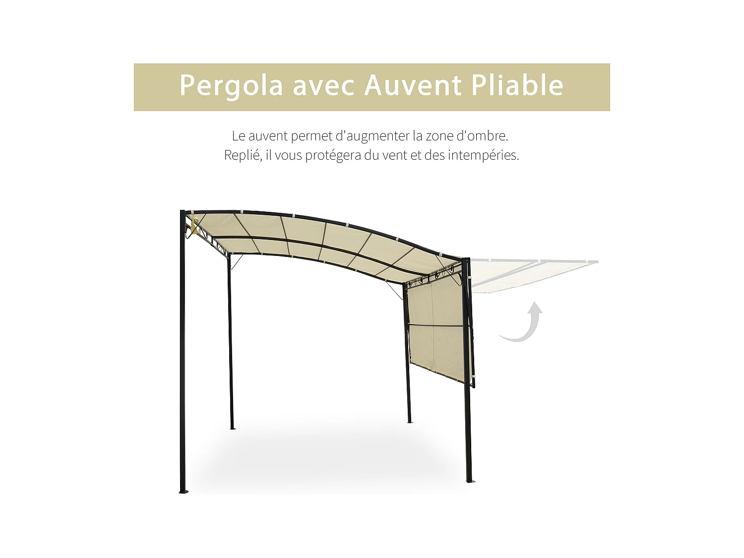 Pergola tonnelle de jardin avec auvent réglable métal époxy polyester haute densité crème
