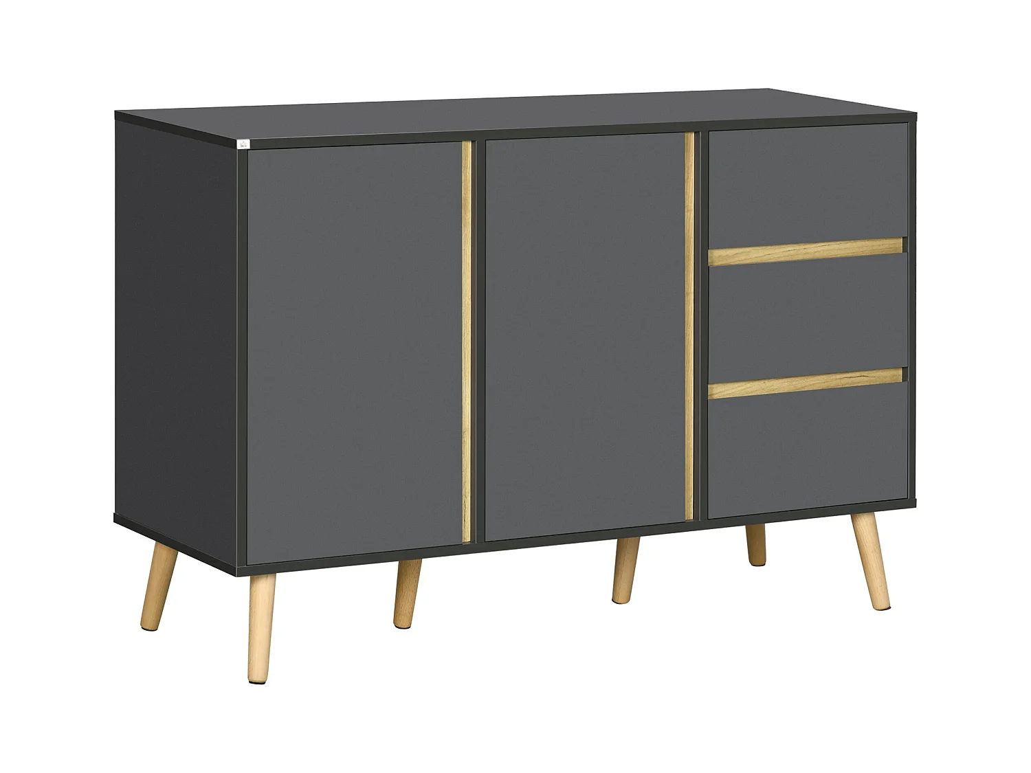 Buffet 2 portes 2 étagères 3 tiroirs design scandinave panneaux particules gris aspect bois clair