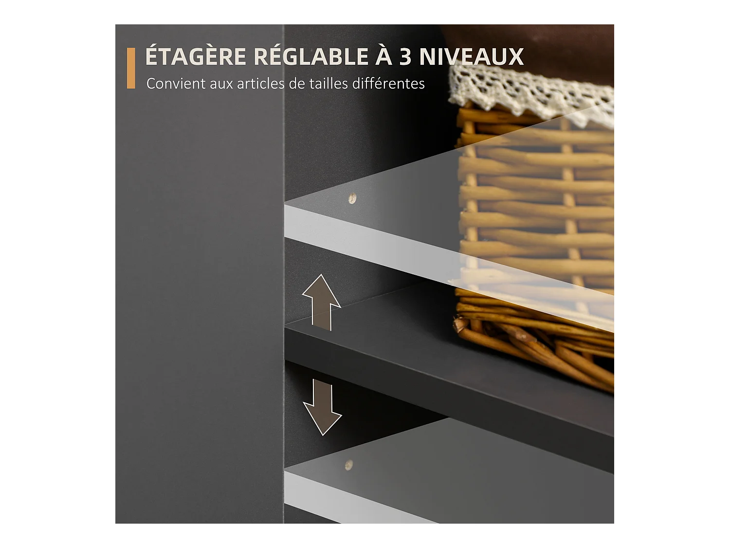 Buffet 2 portes 2 étagères 3 tiroirs design scandinave panneaux particules gris aspect bois clair