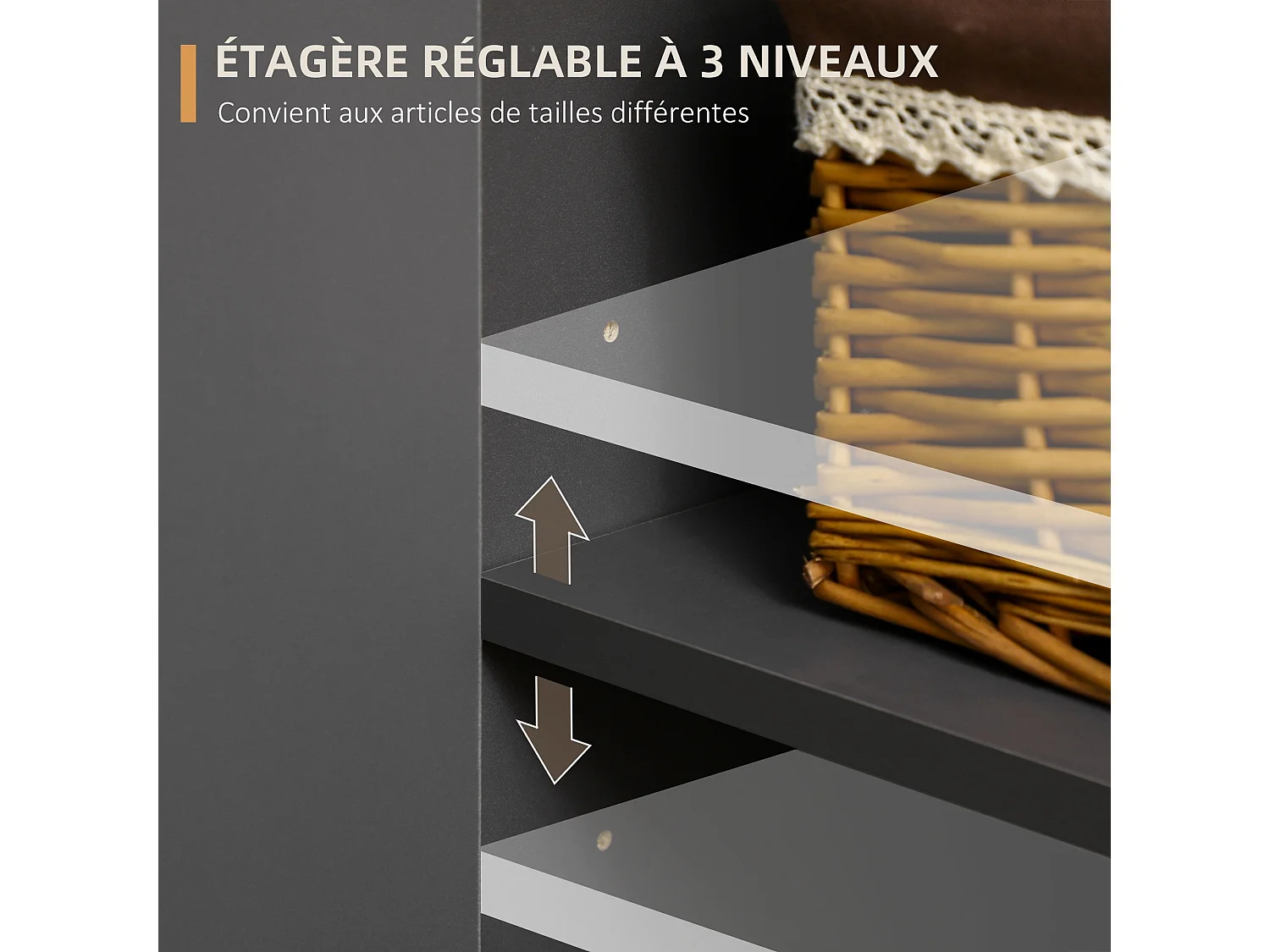 Buffet 2 portes 2 étagères 3 tiroirs design scandinave panneaux particules gris aspect bois clair