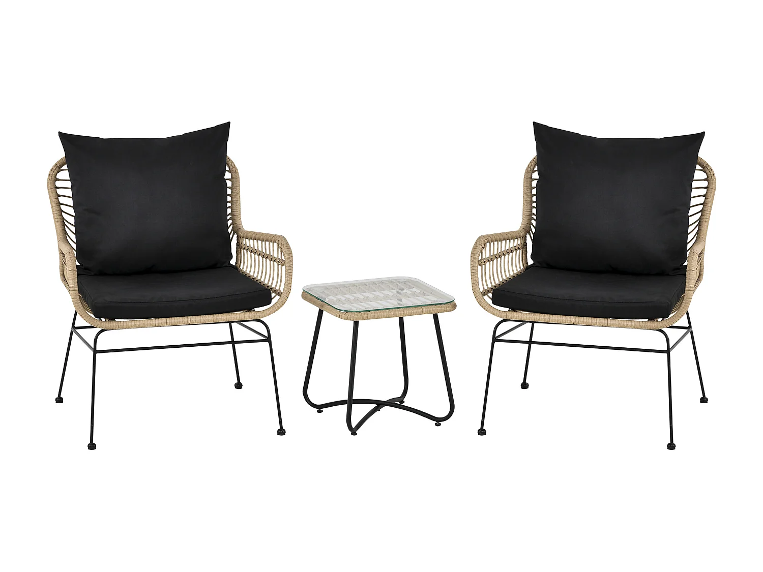 Outsunny Ensemble salon de jardin 3 pièces style exotique 2 fauteuils avec coussins + table basse résine tressée beige métal époxy noir