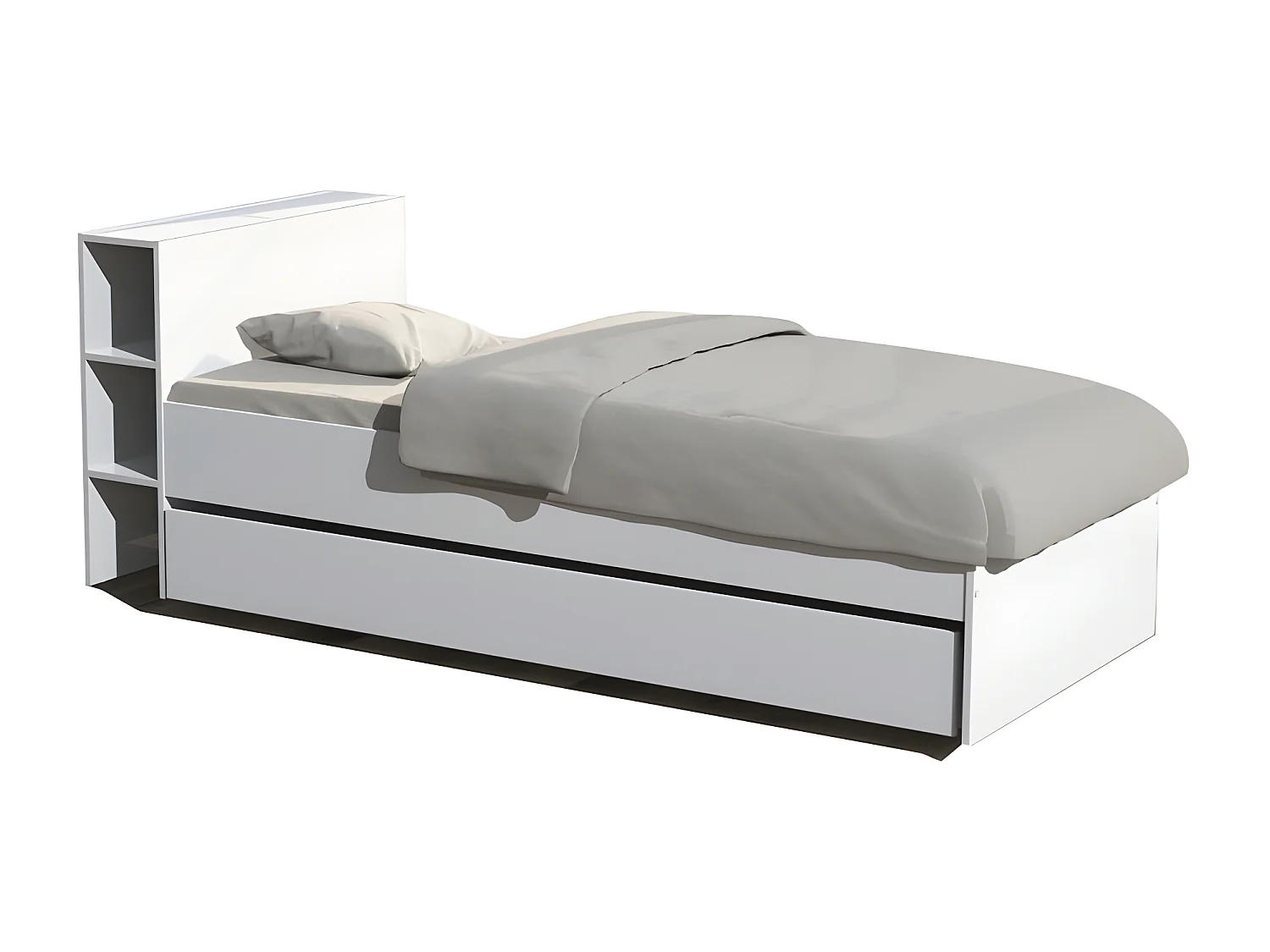 Lit RIGA 90x190 + tête de lit + 1 tiroir / Blanc