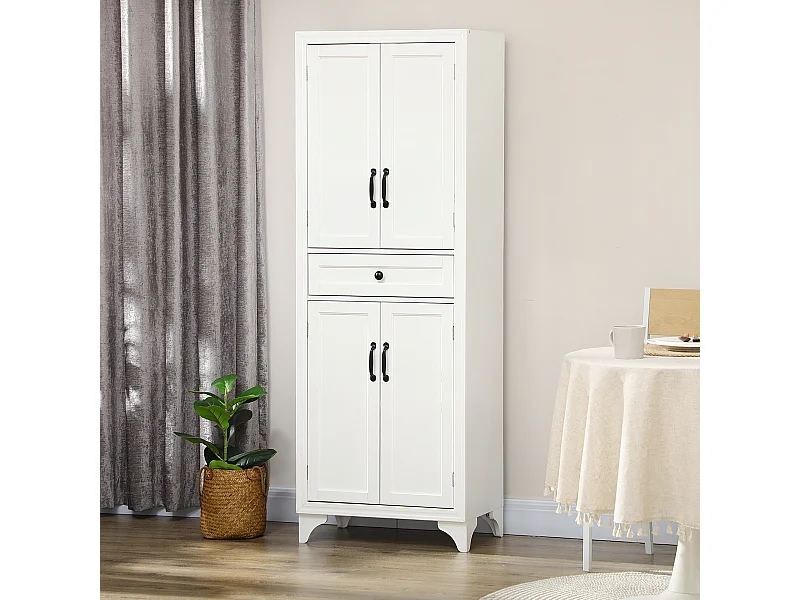 Buffet haut 4 portes 2 étagères tiroir coulissant MDF blanc