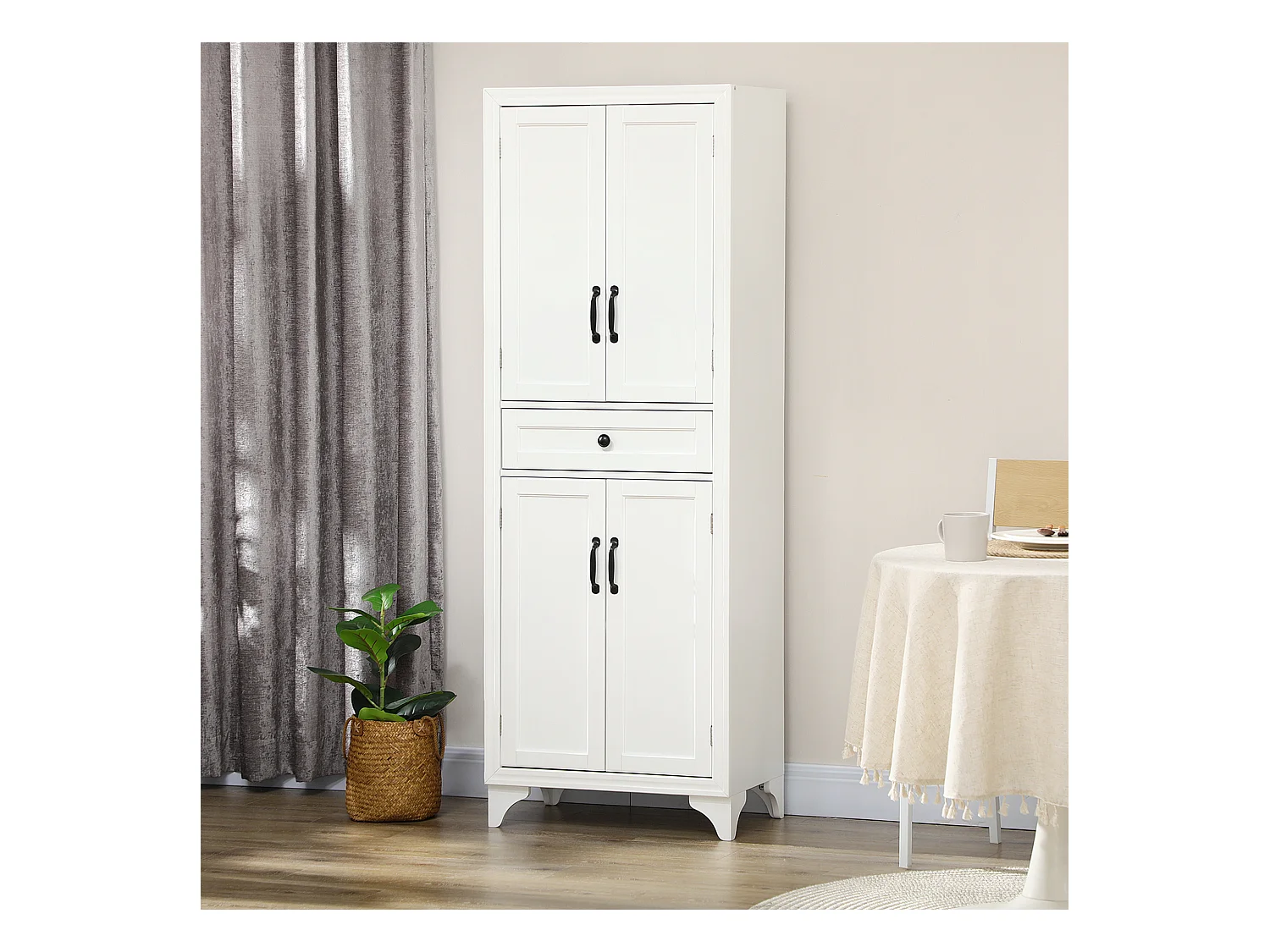 Buffet haut 4 portes 2 étagères tiroir coulissant MDF blanc