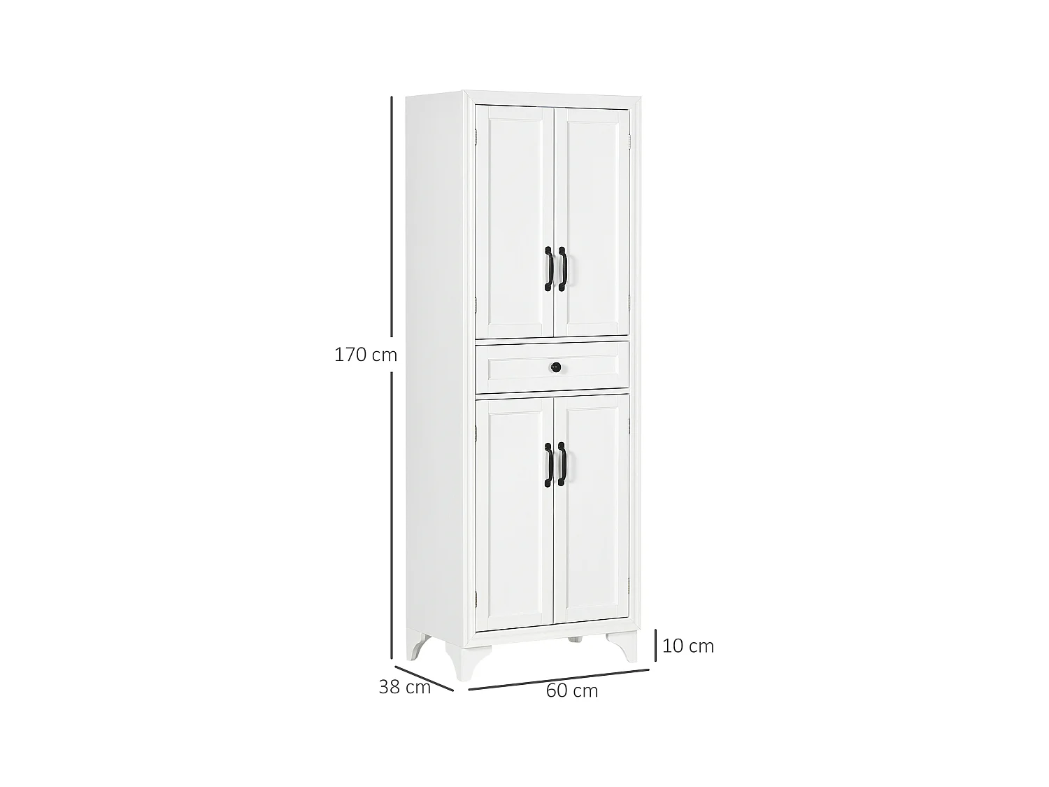 Buffet haut 4 portes 2 étagères tiroir coulissant MDF blanc