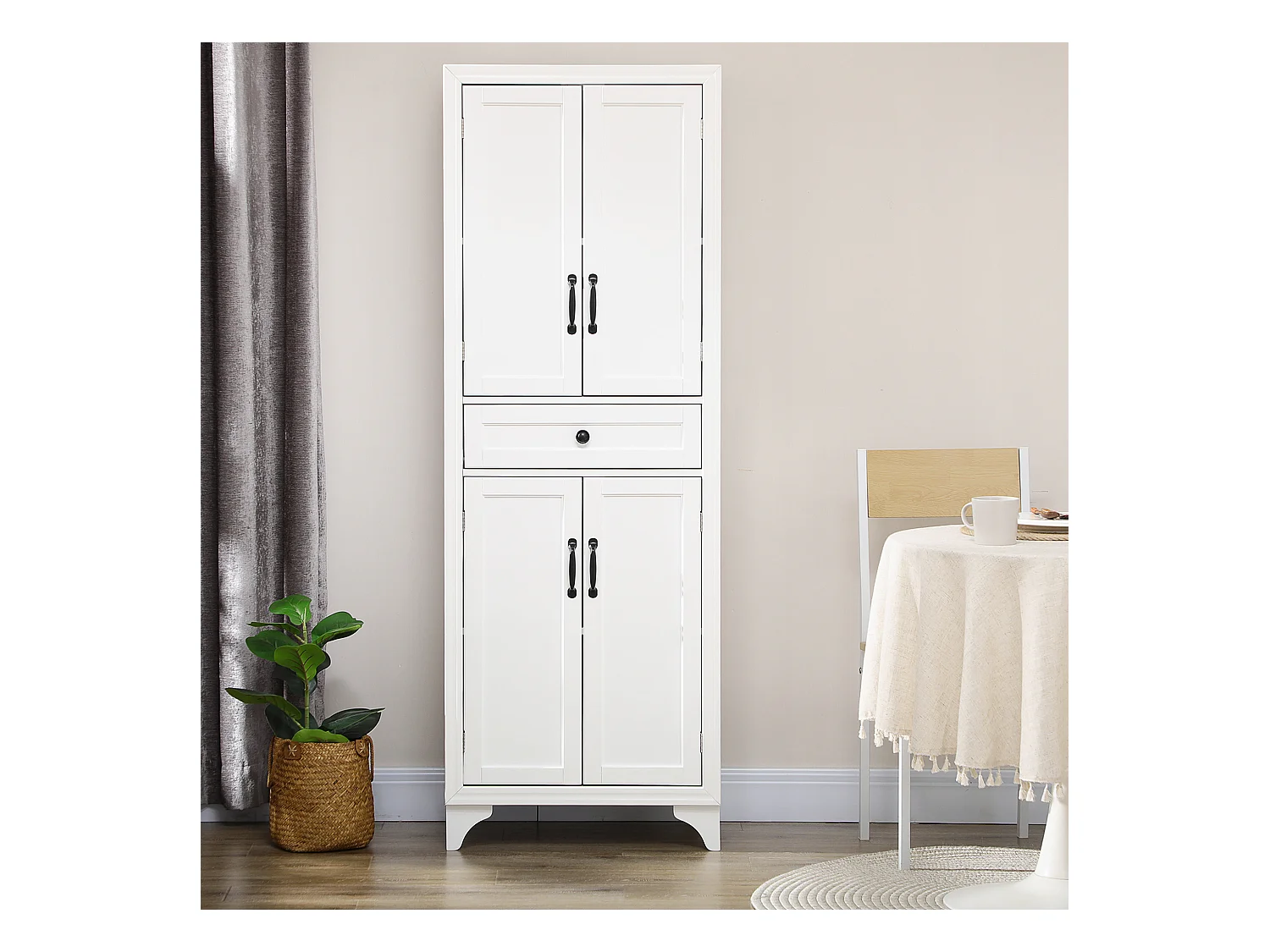 Buffet haut 4 portes 2 étagères tiroir coulissant MDF blanc