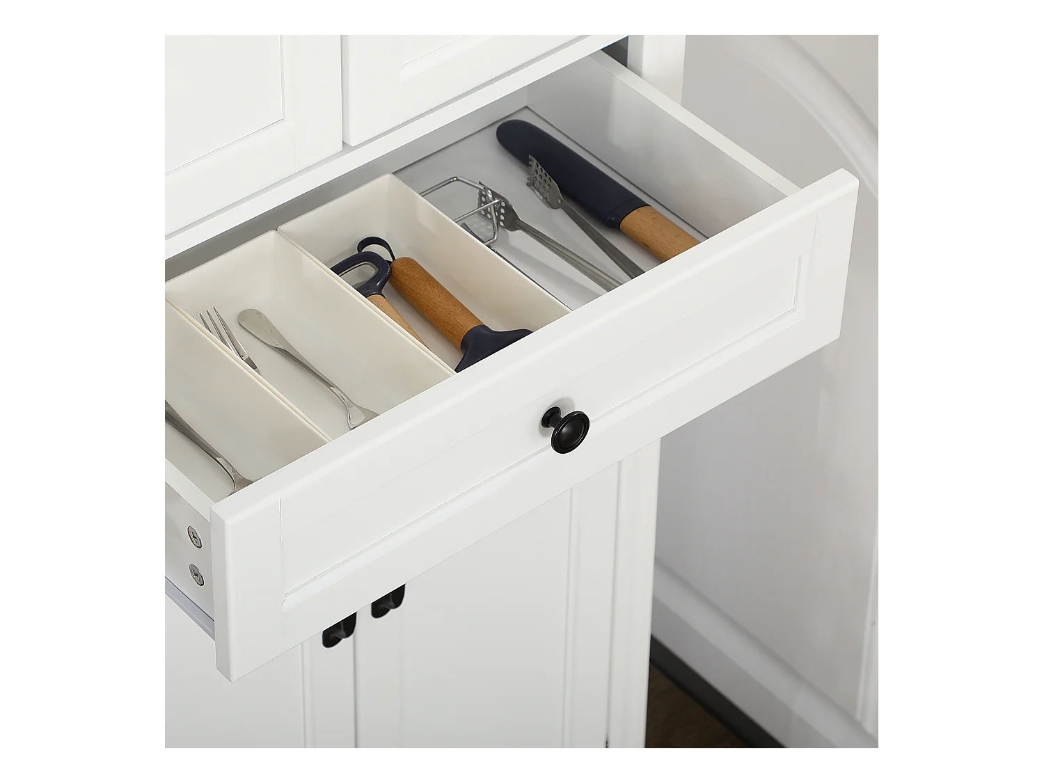 Buffet haut 4 portes 2 étagères tiroir coulissant MDF blanc