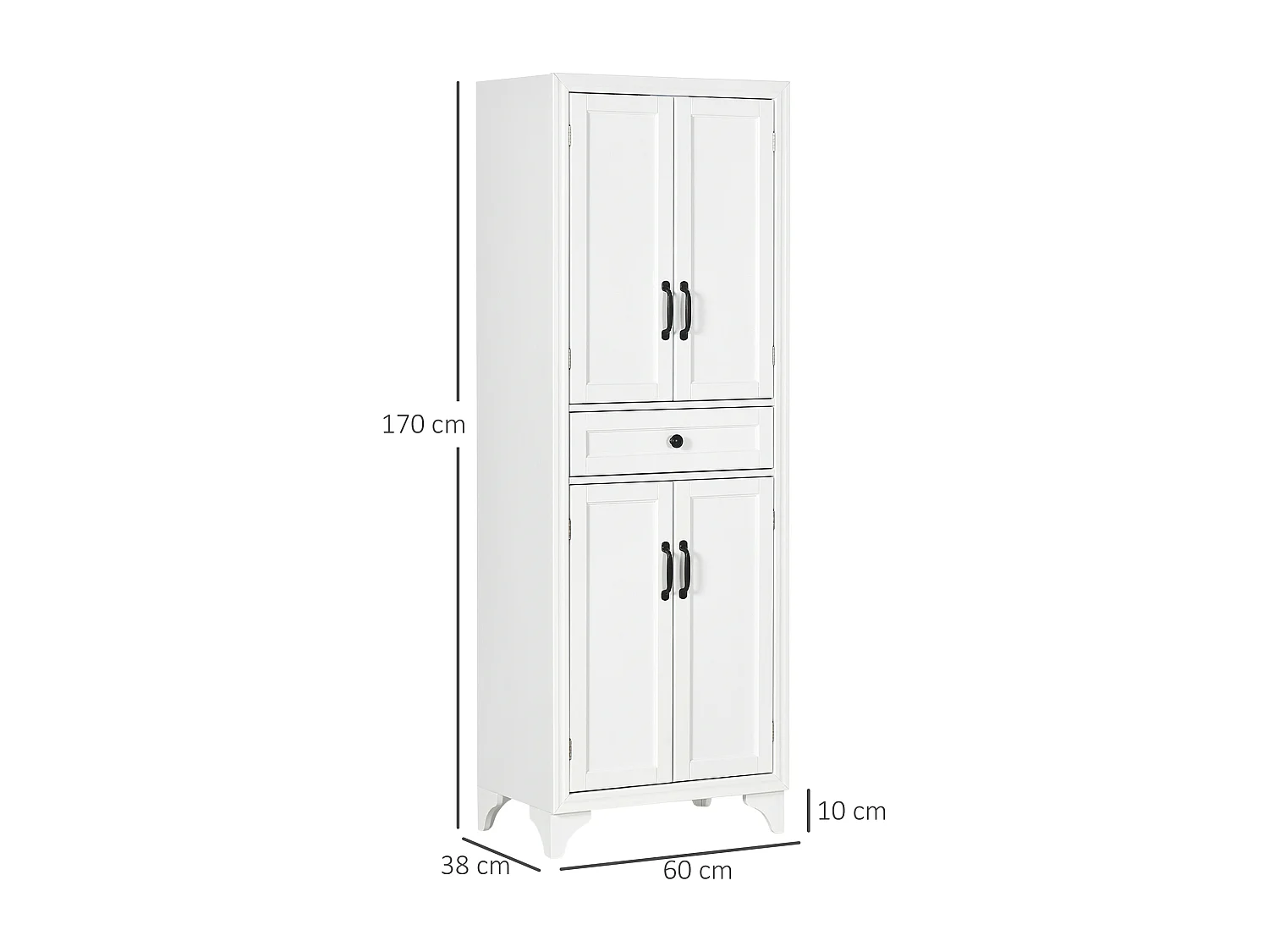 Buffet haut 4 portes 2 étagères tiroir coulissant MDF blanc