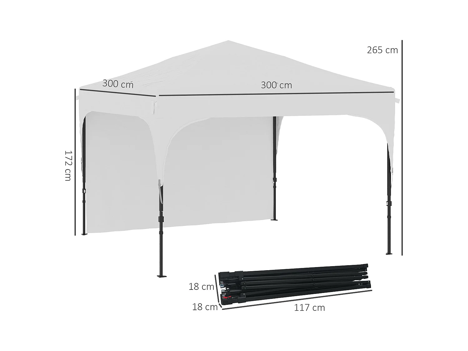 Tonnelle barnum de jardin pliant - dim. 3L x 3l x 2,65H m - acier Oxford blanc