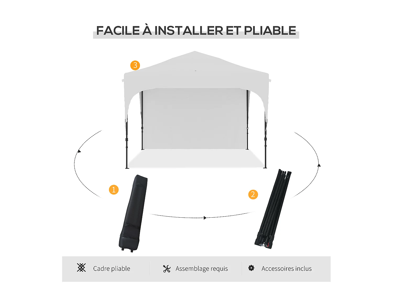 Tonnelle barnum de jardin pliant - dim. 3L x 3l x 2,65H m - acier Oxford blanc
