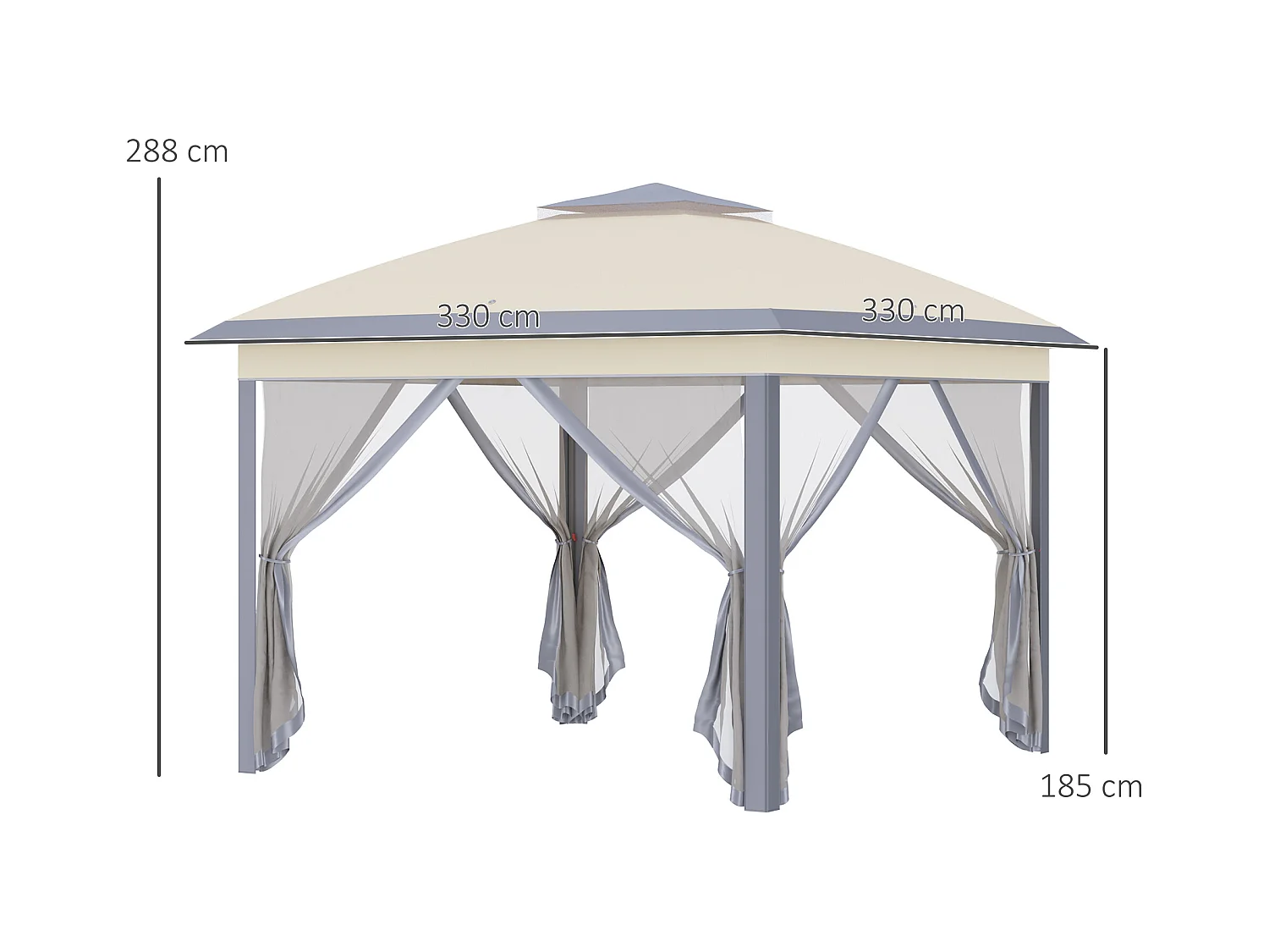 Tonnelle barnum automatique pop-up dim. 3,3L x 3,3l x 2,88H m moustiquaires sac transport métal oxford marron beige
