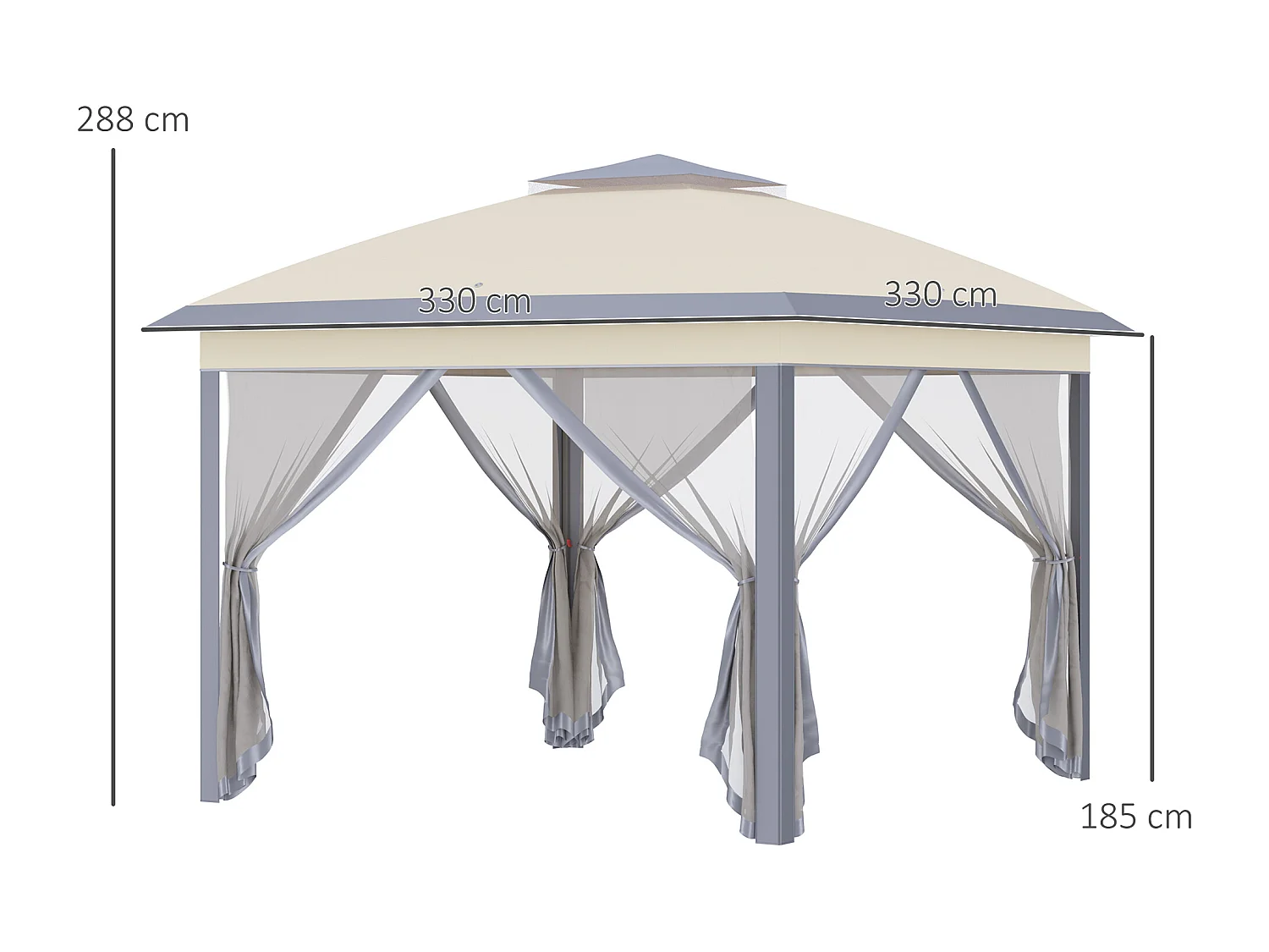 Tonnelle barnum automatique pop-up dim. 3,3L x 3,3l x 2,88H m moustiquaires sac transport métal oxford marron beige