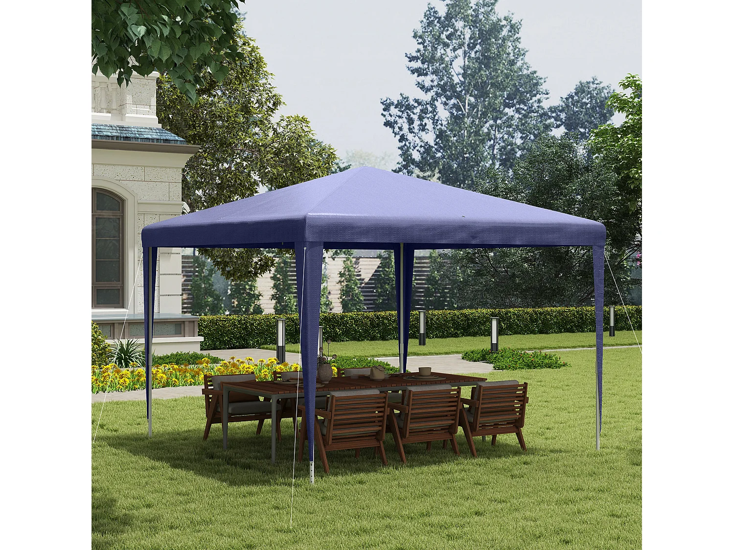 Tonnelle barnum de jardin dim. 2,93L x 2,93l x 2,52H m métal époxy bâche PE haute densité bleu