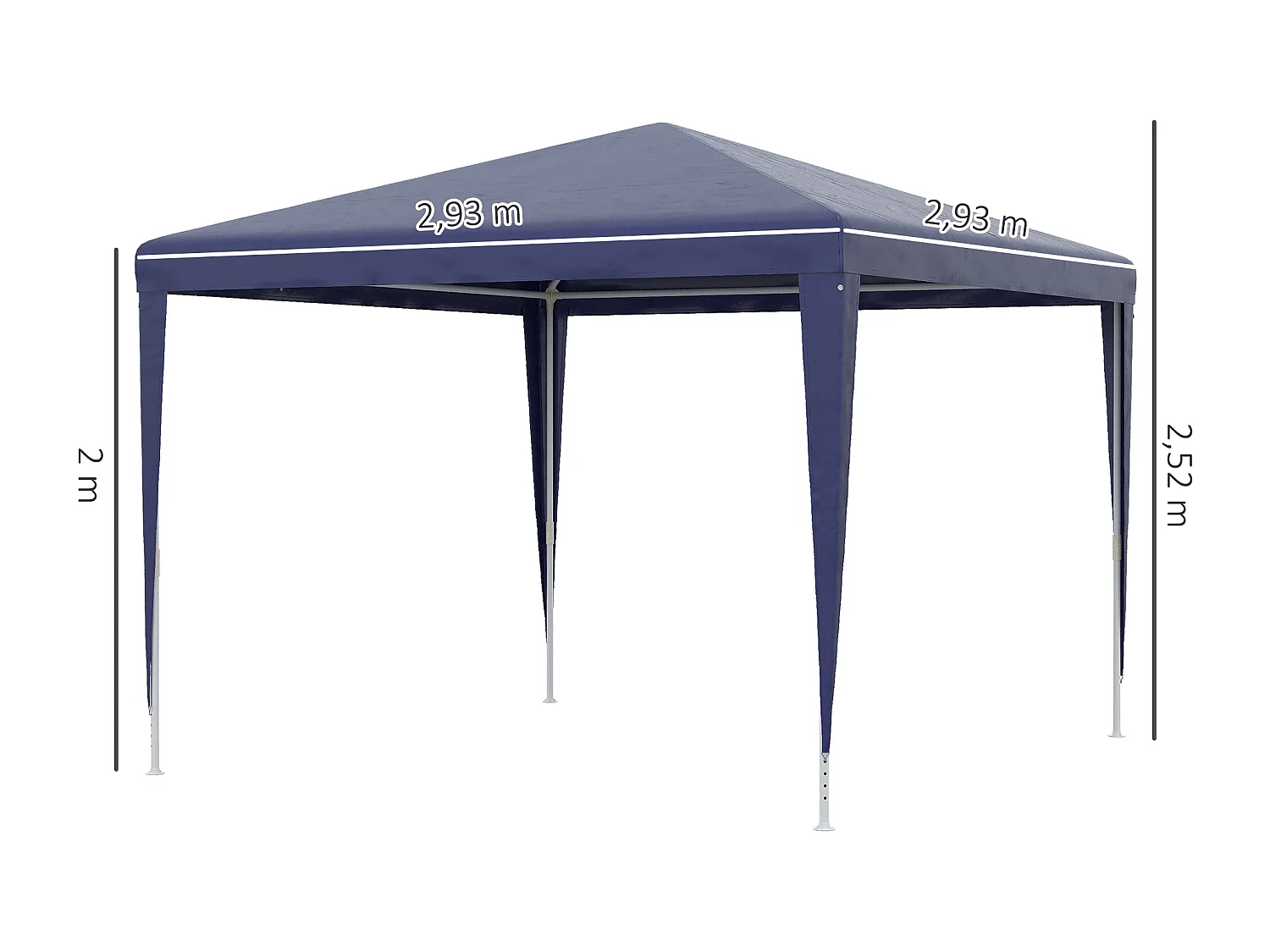 Tonnelle barnum de jardin dim. 2,93L x 2,93l x 2,52H m métal époxy bâche PE haute densité bleu