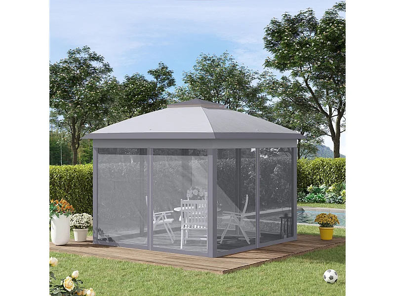 Tonnelle barnum automatique pop-up dim. 3,3L x 3,3l x 2,88H m moustiquaires sac transport métal oxford gris