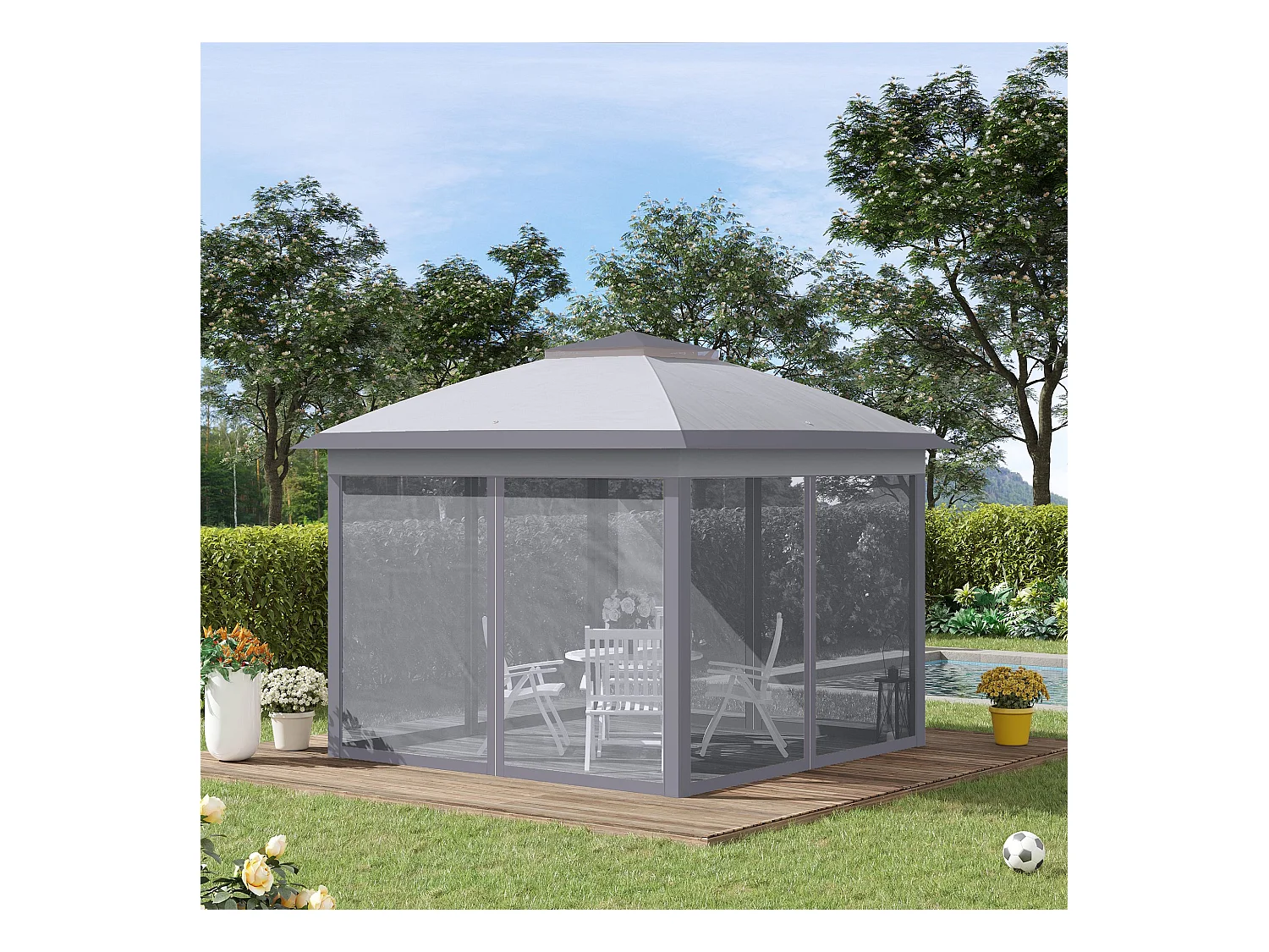 Tonnelle barnum automatique pop-up dim. 3,3L x 3,3l x 2,88H m moustiquaires sac transport métal oxford gris