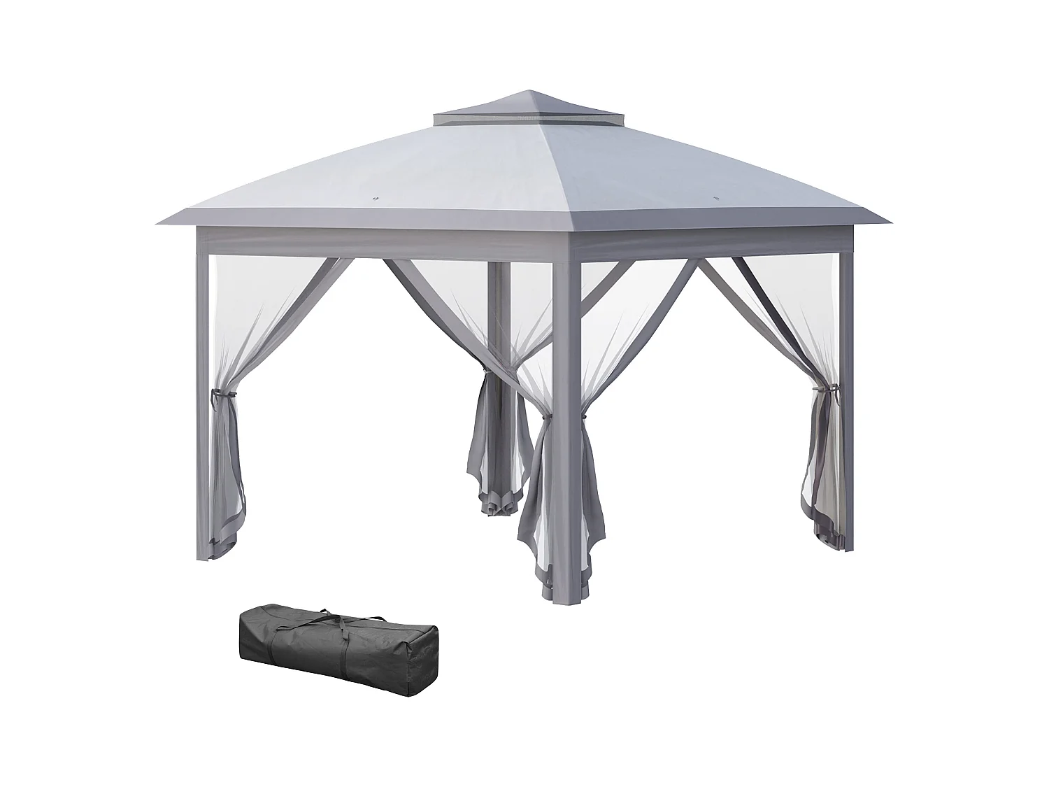 Tonnelle barnum automatique pop-up dim. 3,3L x 3,3l x 2,88H m moustiquaires sac transport métal oxford gris