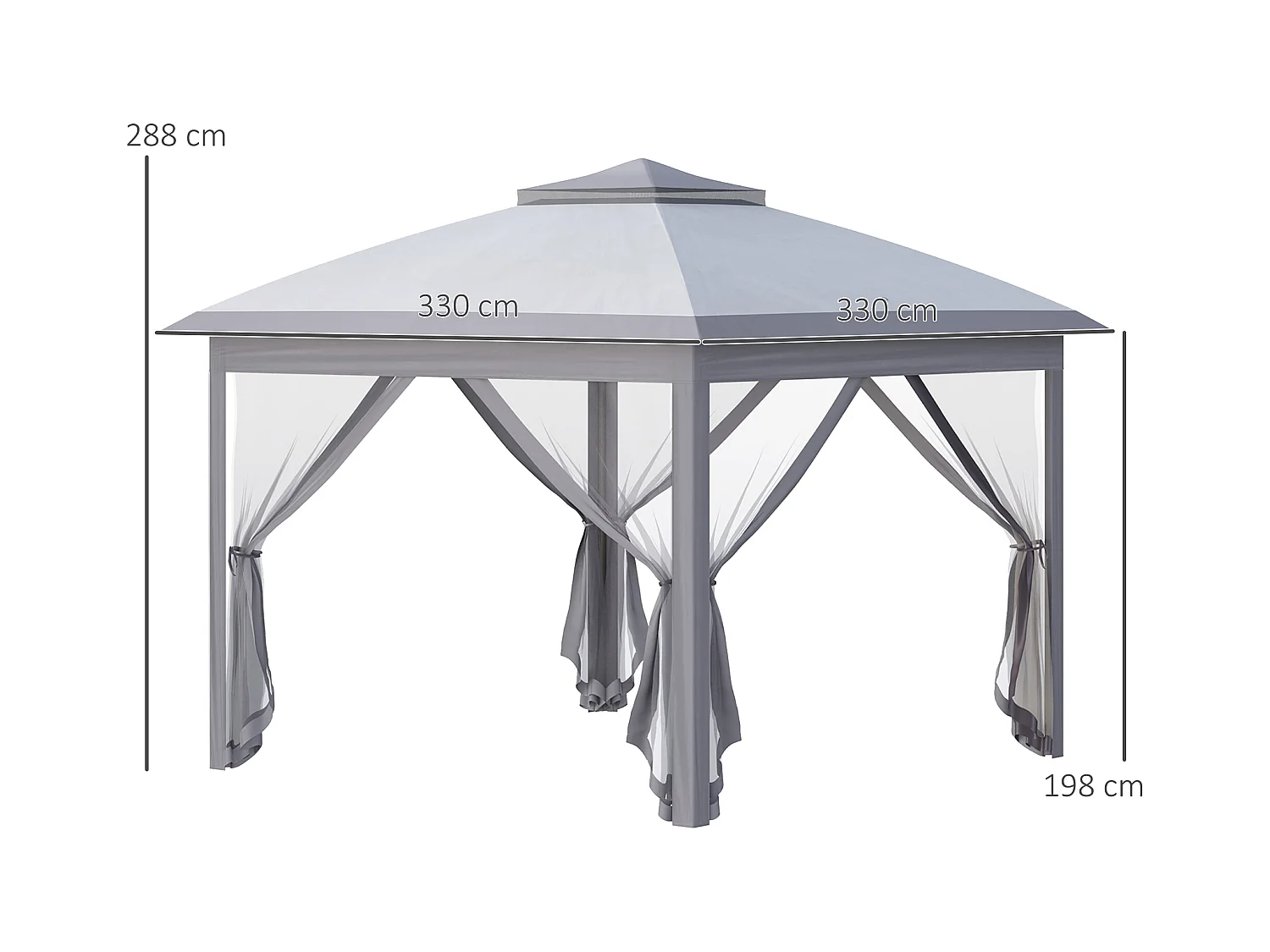 Tonnelle barnum automatique pop-up dim. 3,3L x 3,3l x 2,88H m moustiquaires sac transport métal oxford gris