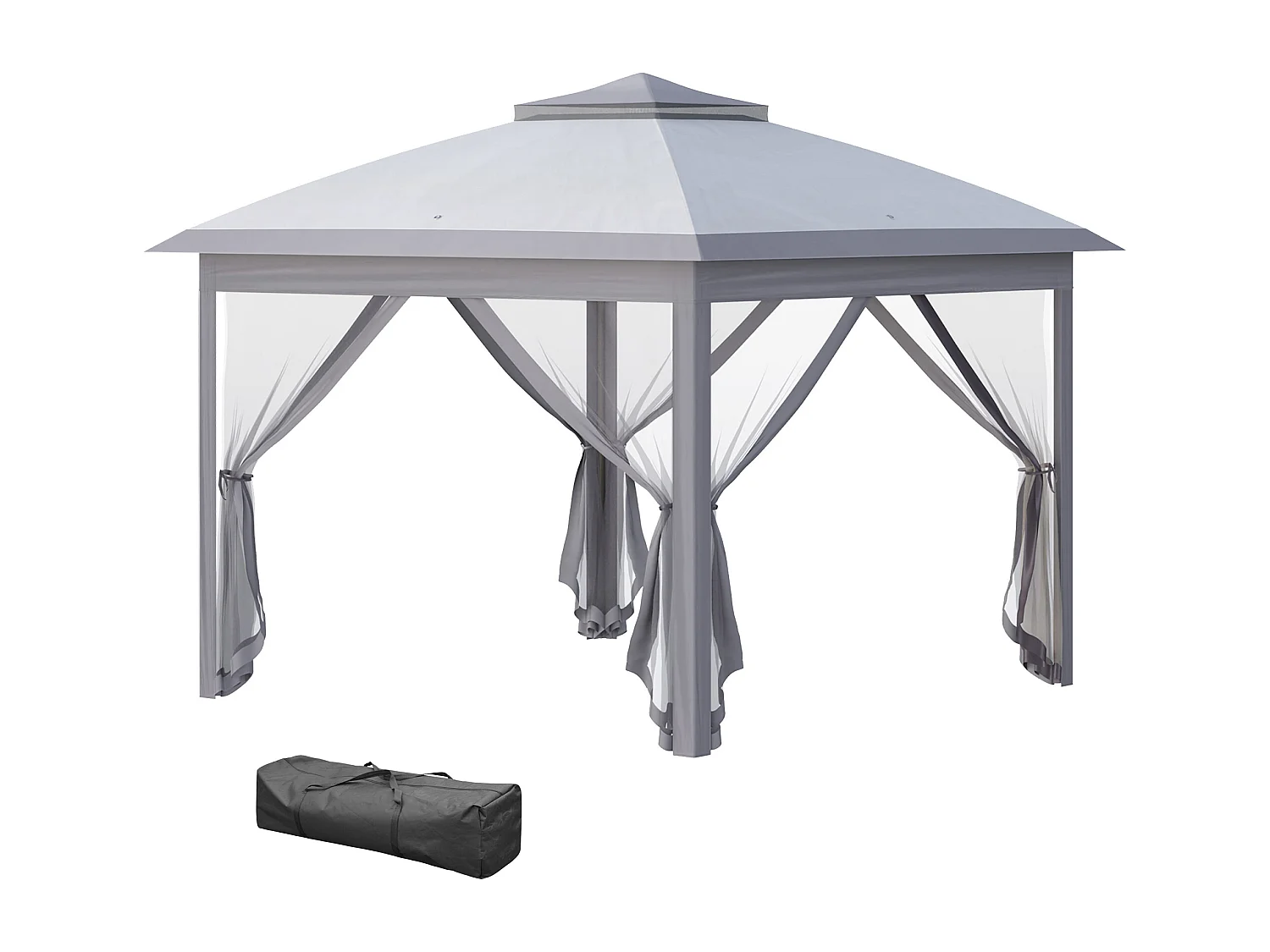 Tonnelle barnum automatique pop-up dim. 3,3L x 3,3l x 2,88H m moustiquaires sac transport métal oxford gris