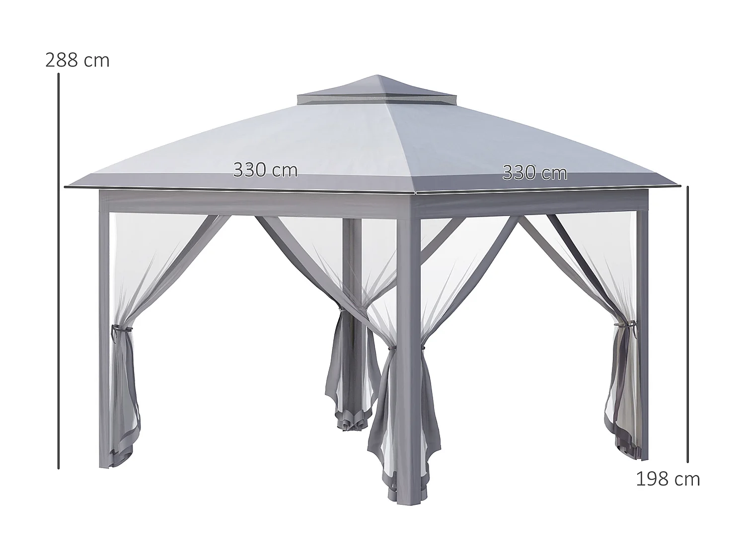 Tonnelle barnum automatique pop-up dim. 3,3L x 3,3l x 2,88H m moustiquaires sac transport métal oxford gris