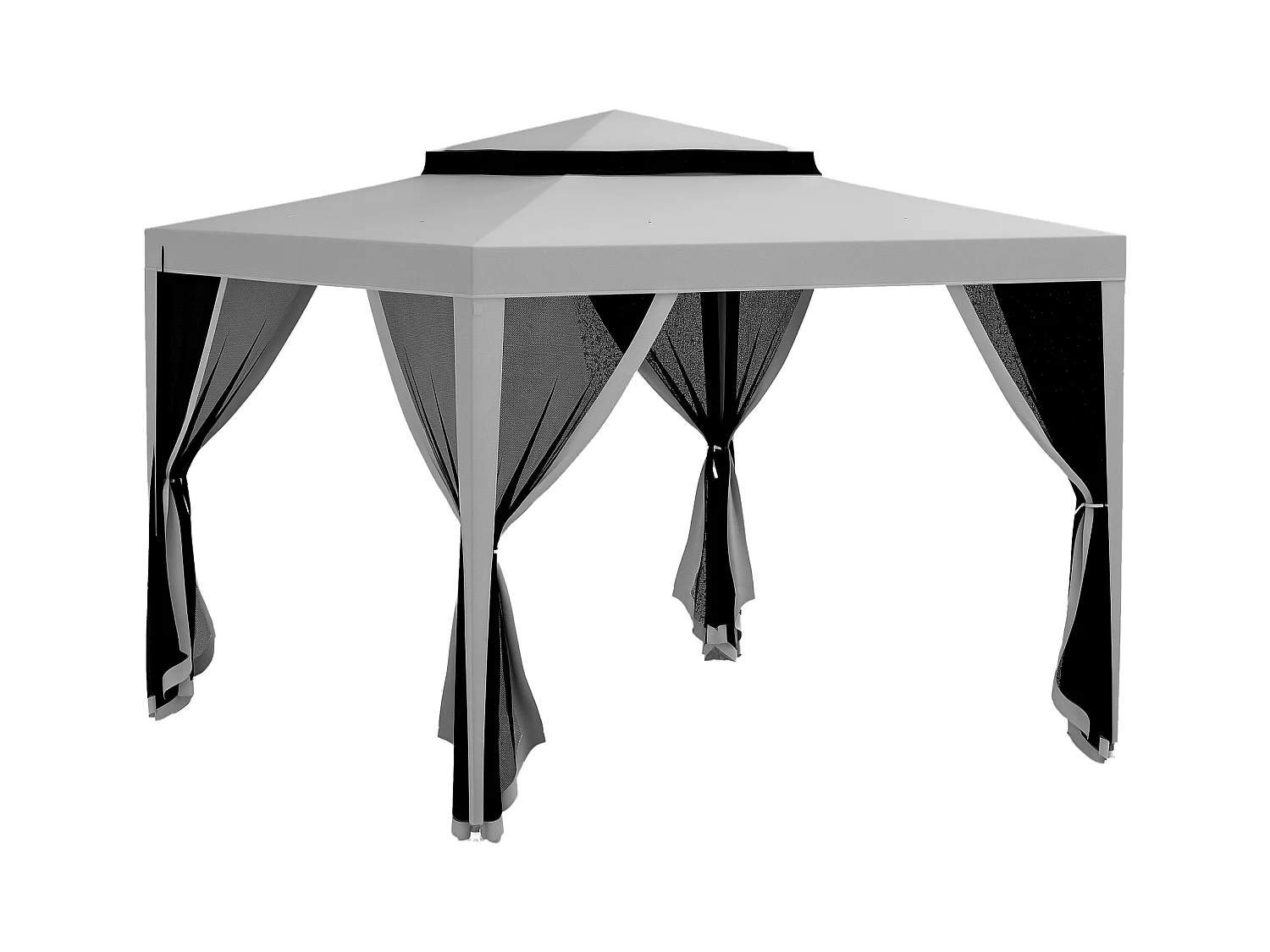 Tonnelle barnum de jardin 3L x 3l m avec 4 moustiquaires amovibles - double toit - métal polyester gris