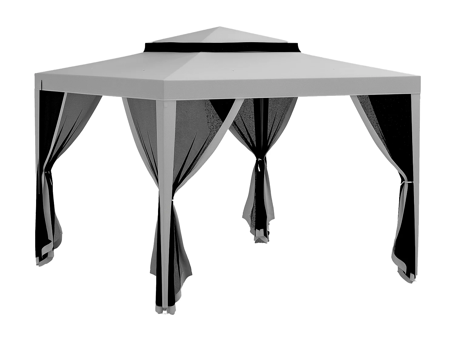 Tonnelle barnum de jardin 3L x 3l m avec 4 moustiquaires amovibles - double toit - métal polyester gris