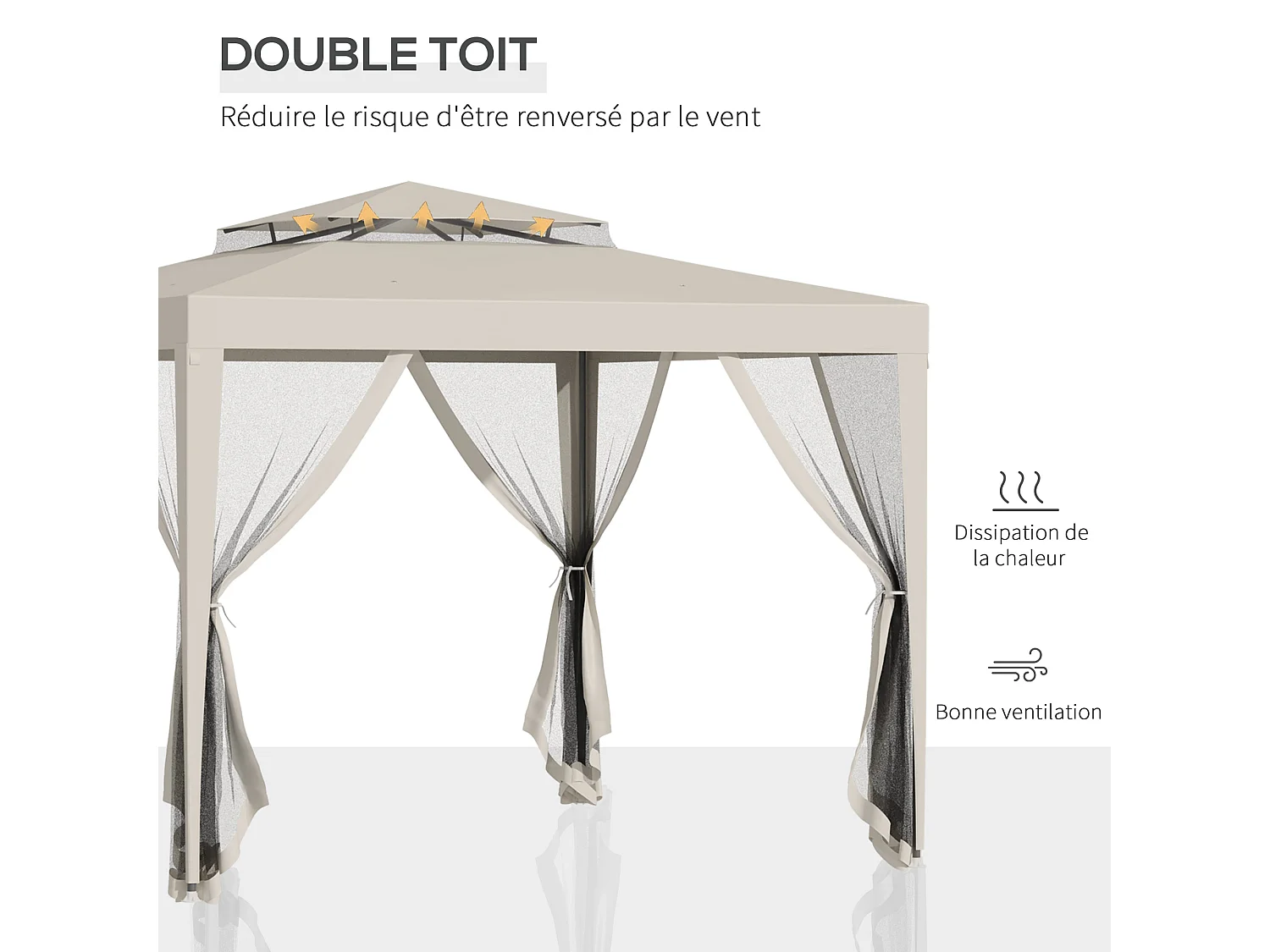 Tonnelle barnum de jardin 3L x 3l m avec 4 moustiquaires amovibles - double toit - métal polyester beige