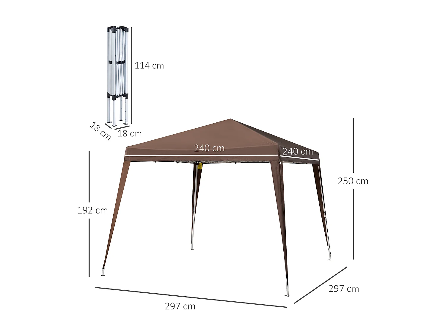 Tonnelle barnum de jardin pop-up pliant 2,4L x 2,4l x 2,5H m acier polyester imperméabilisé anti UV avec sac de transport chocolat