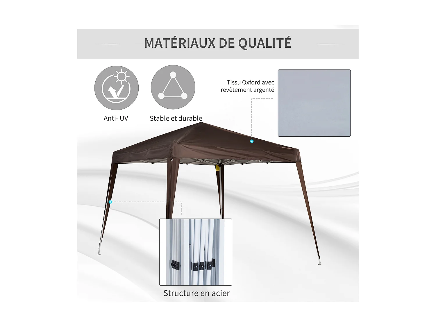 Tonnelle barnum de jardin pop-up pliant 2,4L x 2,4l x 2,5H m acier polyester imperméabilisé anti UV avec sac de transport chocolat