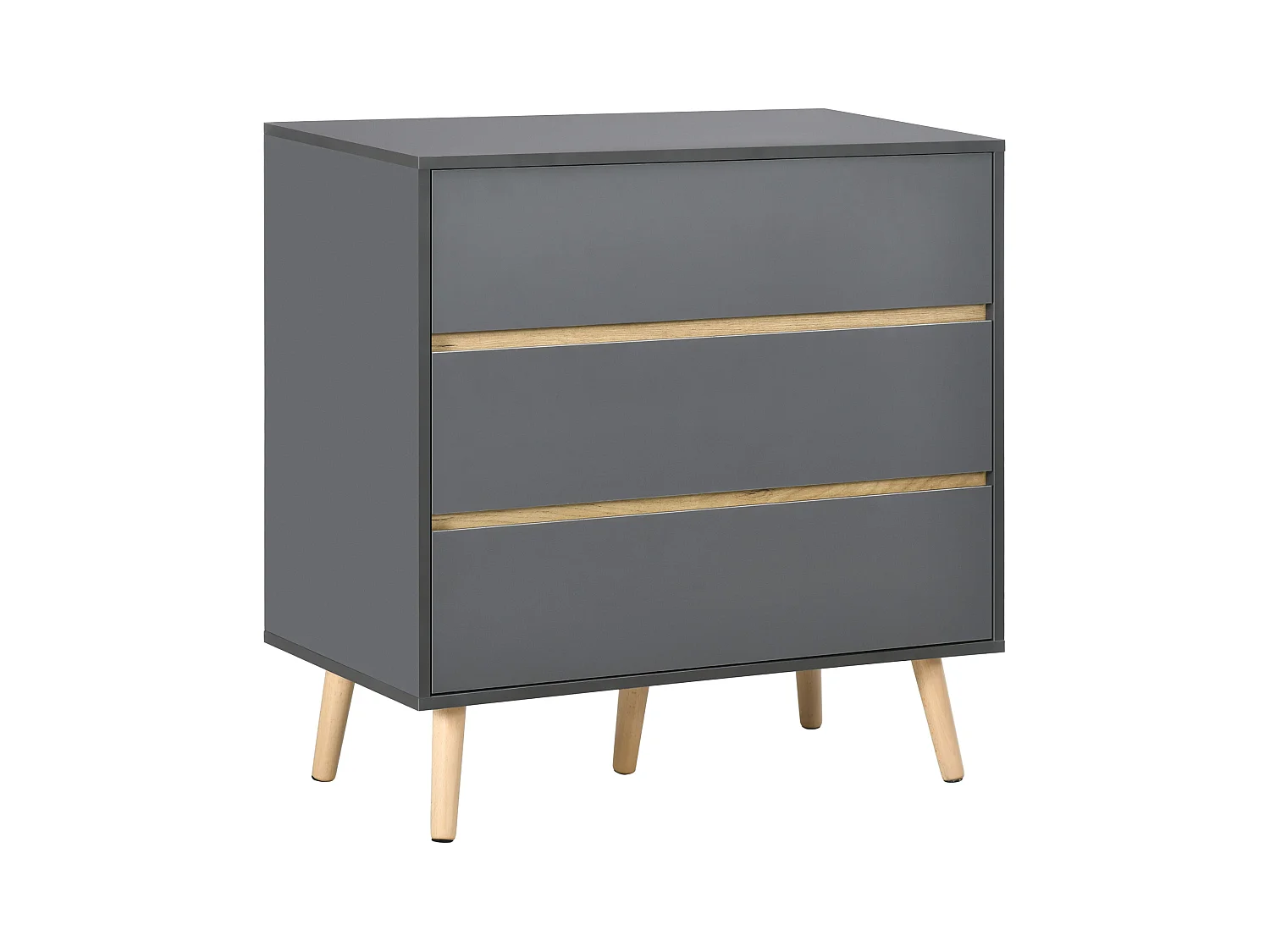 Commode 3 tiroirs design scandinave panneaux particules gris aspect bois clair