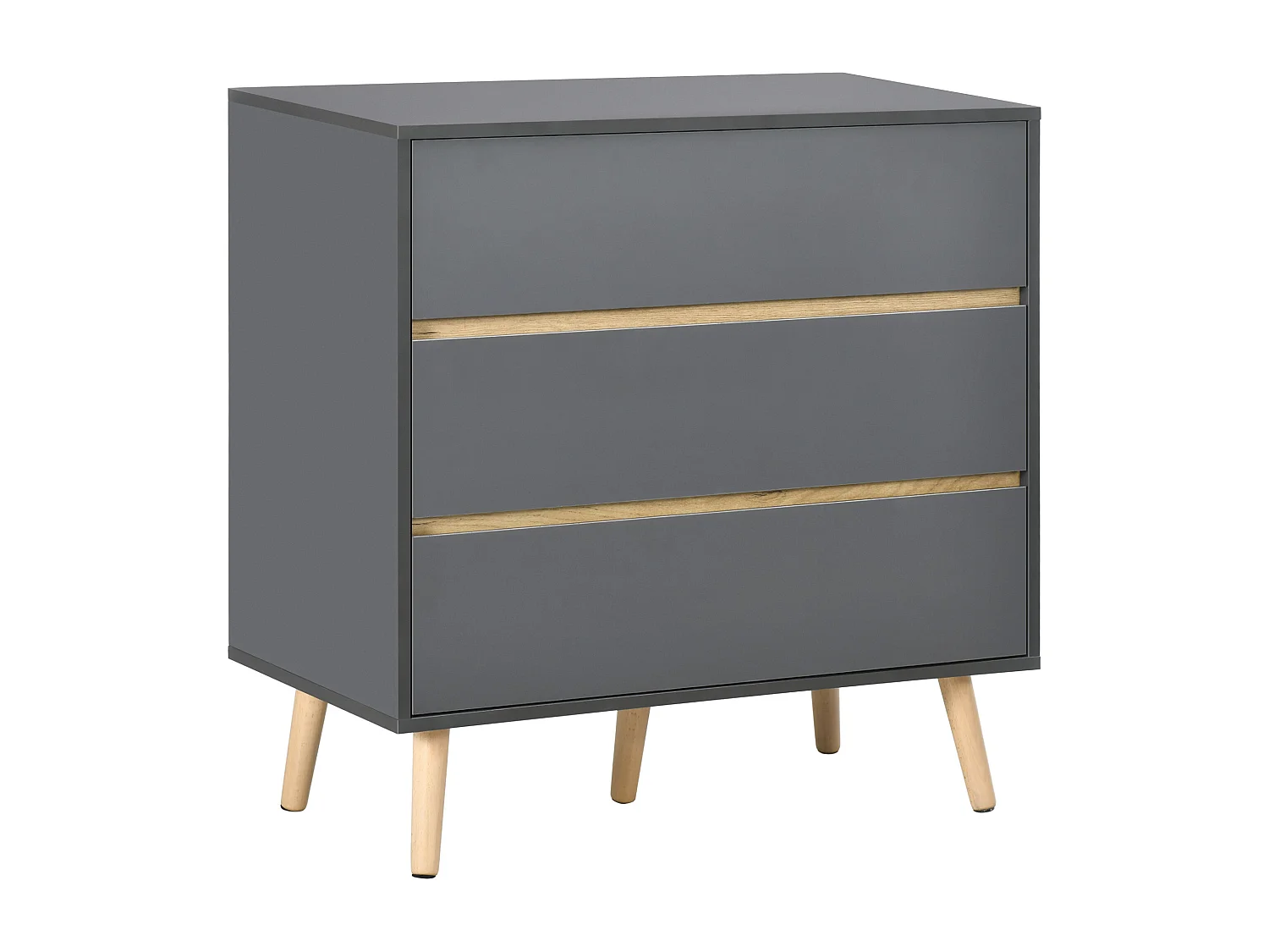 Commode 3 tiroirs design scandinave panneaux particules gris aspect bois clair