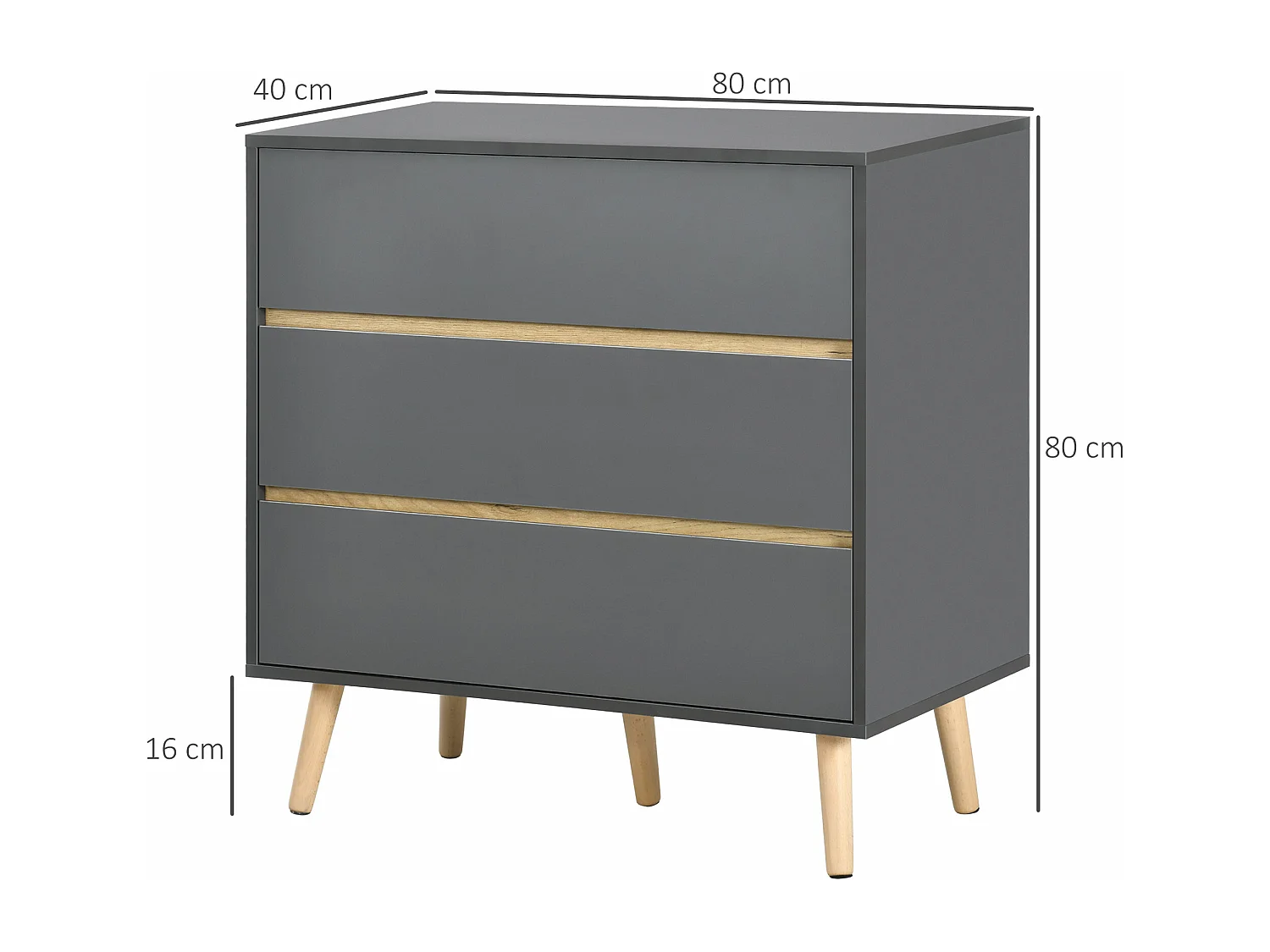 Commode 3 tiroirs design scandinave panneaux particules gris aspect bois clair