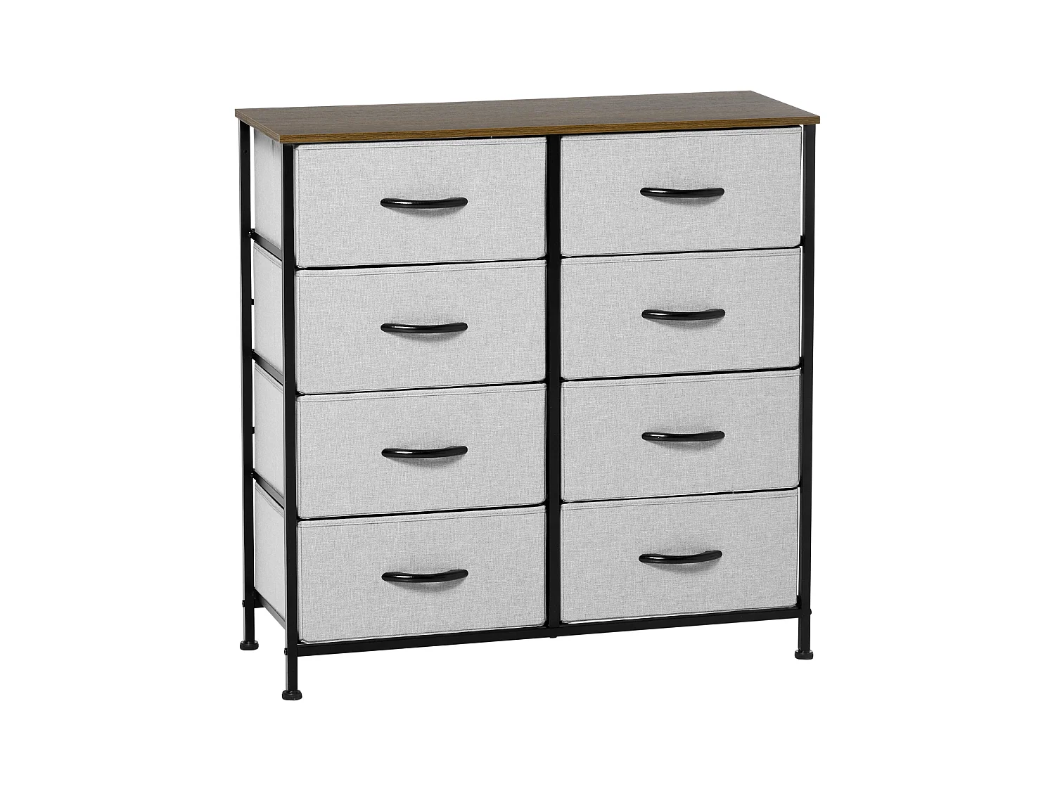 Commode meuble de rangement 8 tiroirs pliables châssis acier noir plateau aspect bois non tissé gris