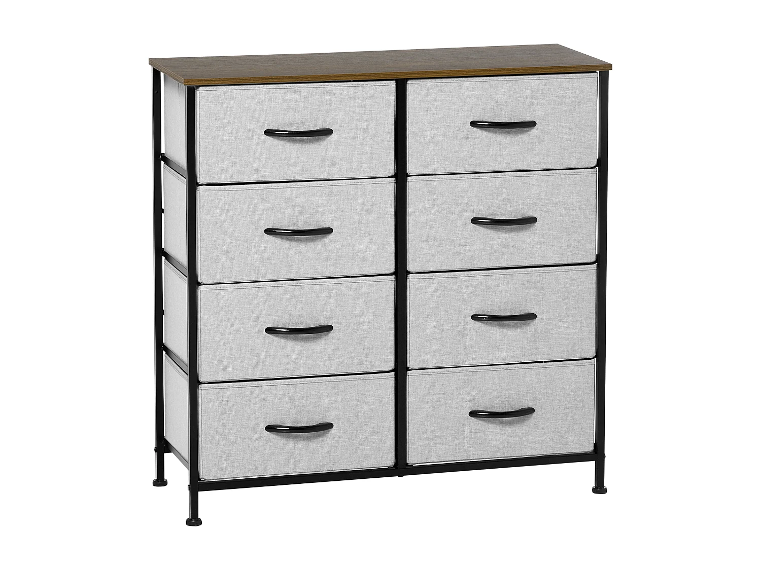 Commode meuble de rangement 8 tiroirs pliables châssis acier noir plateau aspect bois non tissé gris