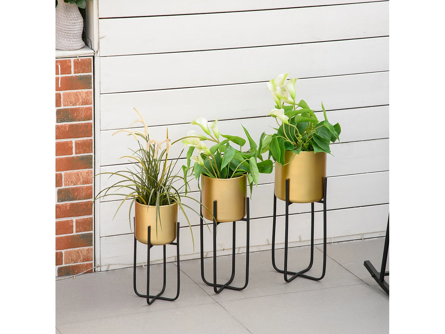 Supports de pots de fleurs design - supports à plantes - lot de 3 avec pots de fleurs - métal époxy noir doré