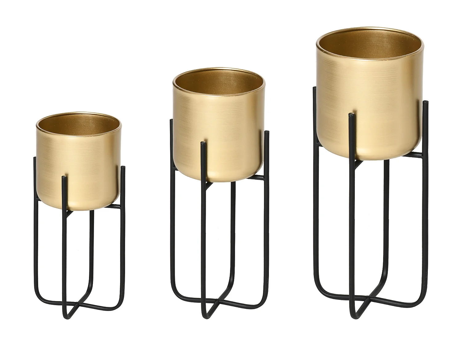 Supports de pots de fleurs design - supports à plantes - lot de 3 avec pots de fleurs - métal époxy noir doré